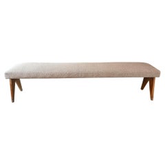 Pierre Jeanneret Upholstered Bench, Solid Beech Wood, France, 1950