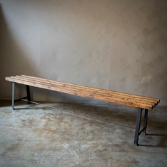Antique Wood and Metal Bench, France, Circa 1900, Industrial Design