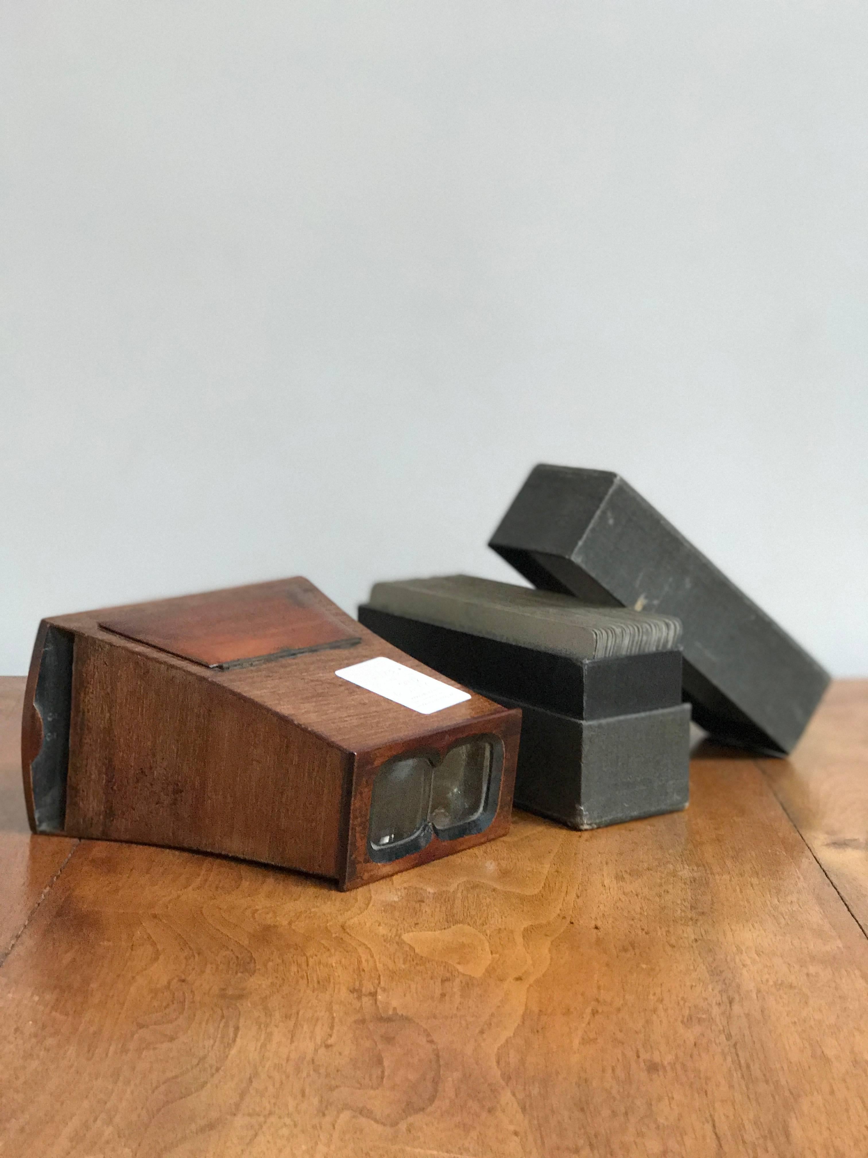English Vintage Wood Stereoscope with Sepia Toned Cards from Late 19th Century England