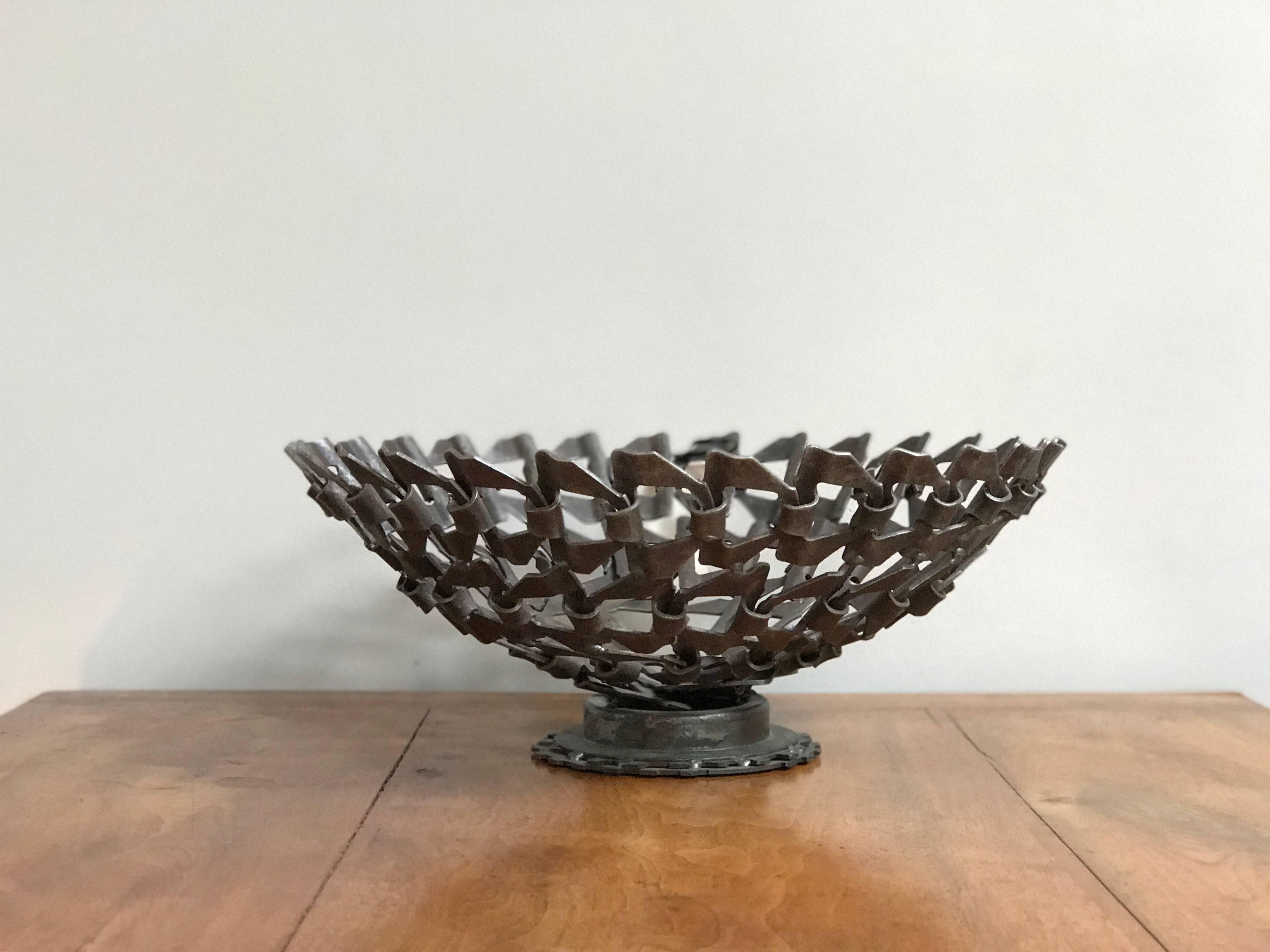1930s Chain Linked Industrial Metal Bowl In Good Condition In Los Angeles, CA