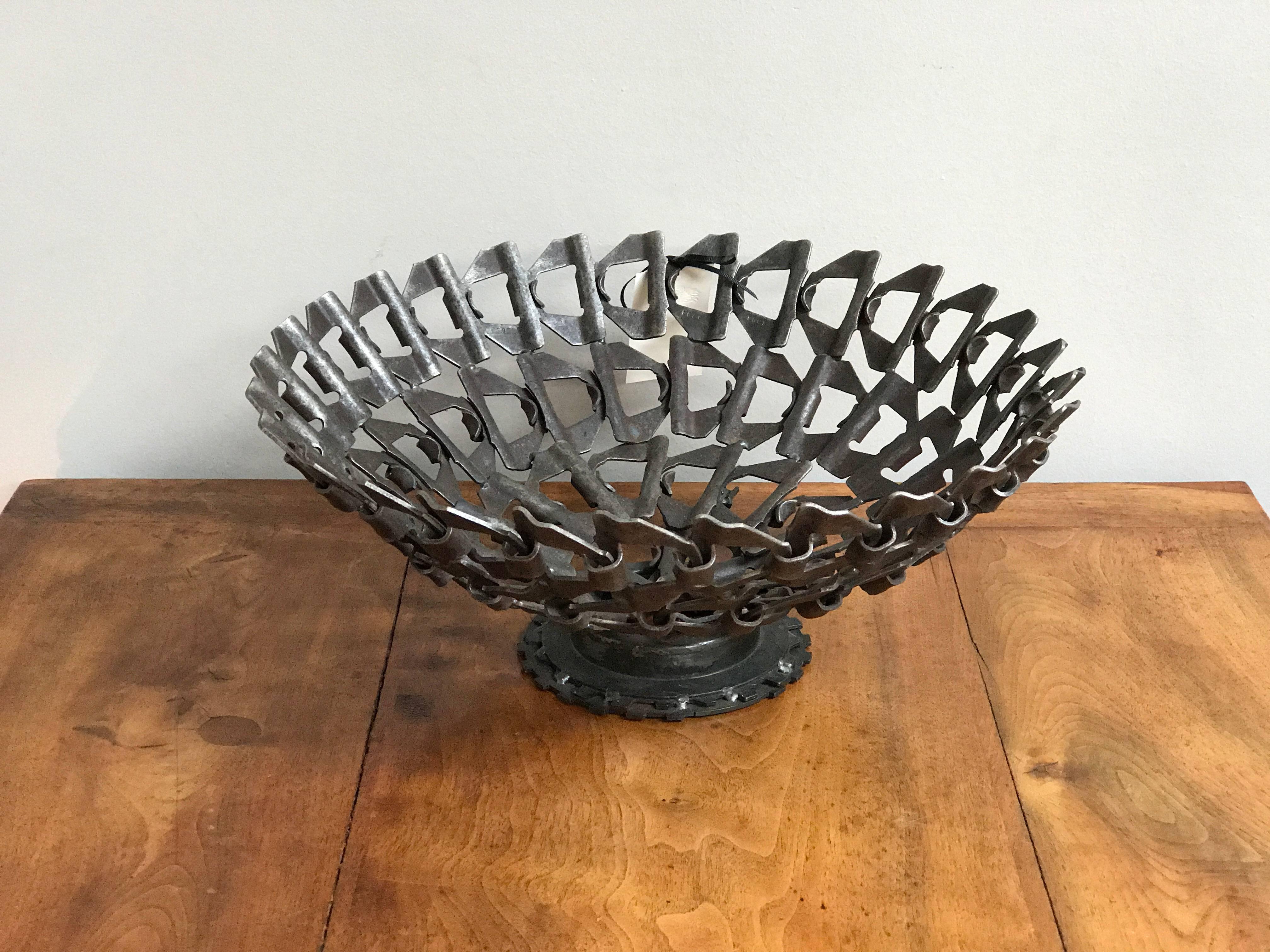 20th Century 1930s Chain Linked Industrial Metal Bowl