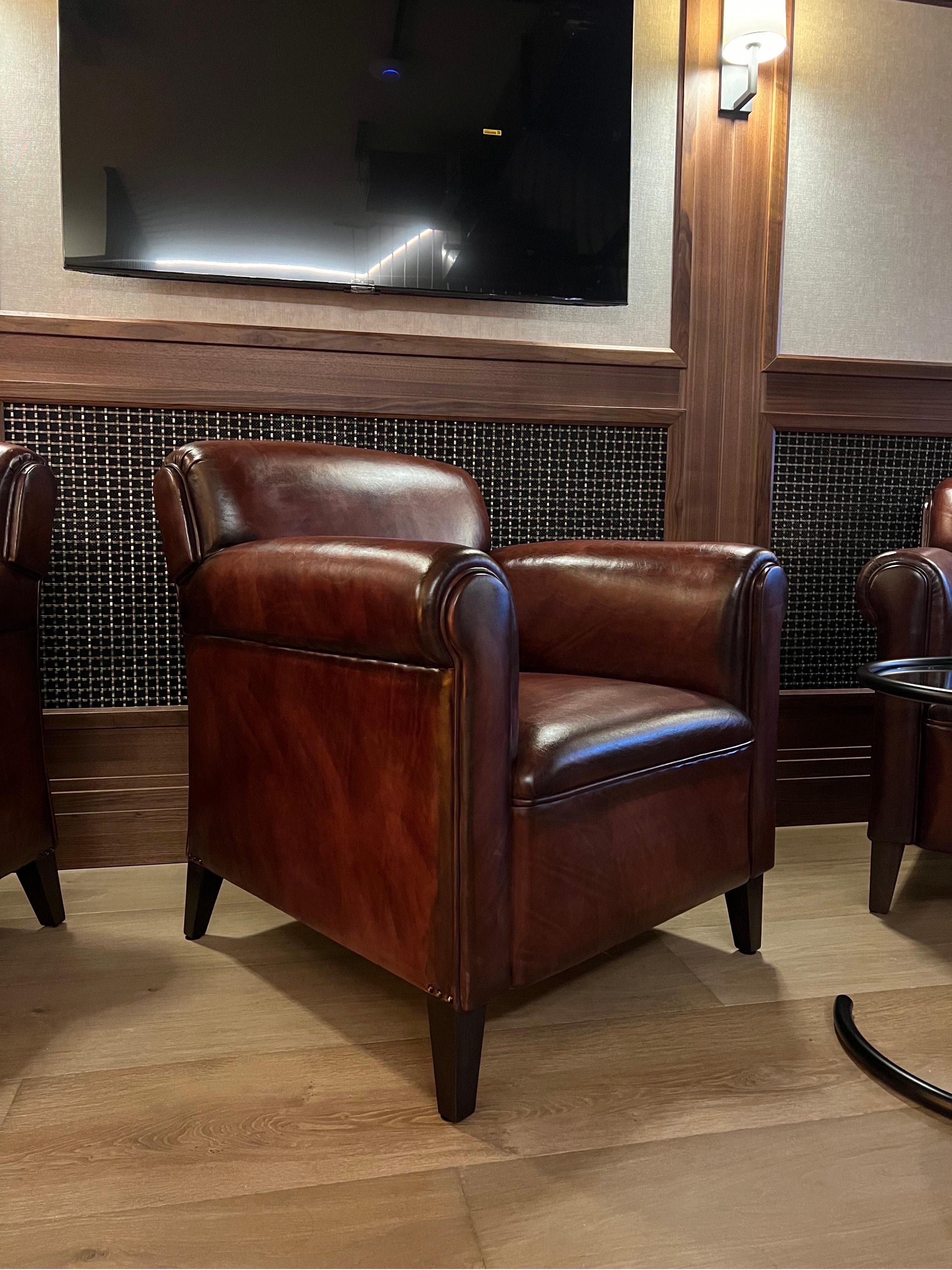 Our Edward Cigar chair is built with comfort and gentlemanly elegance in mind.  It encapsulates the essence of the modern discerning gentleman. 

Here you can see it finishes in our hand dyed Tobacco with a lovely patina which outlines the pieces