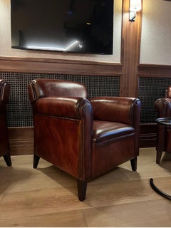 Our Signature Leather Edward Cigar Armchair in Hand Dyed Tobacco with Patina