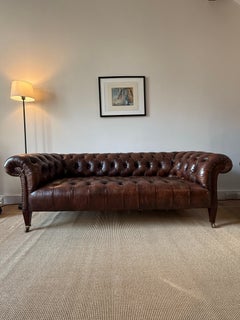19thC Antique Hamptons & Sons Chesterfield Sofa In Hand Dyed Whiskey Leather