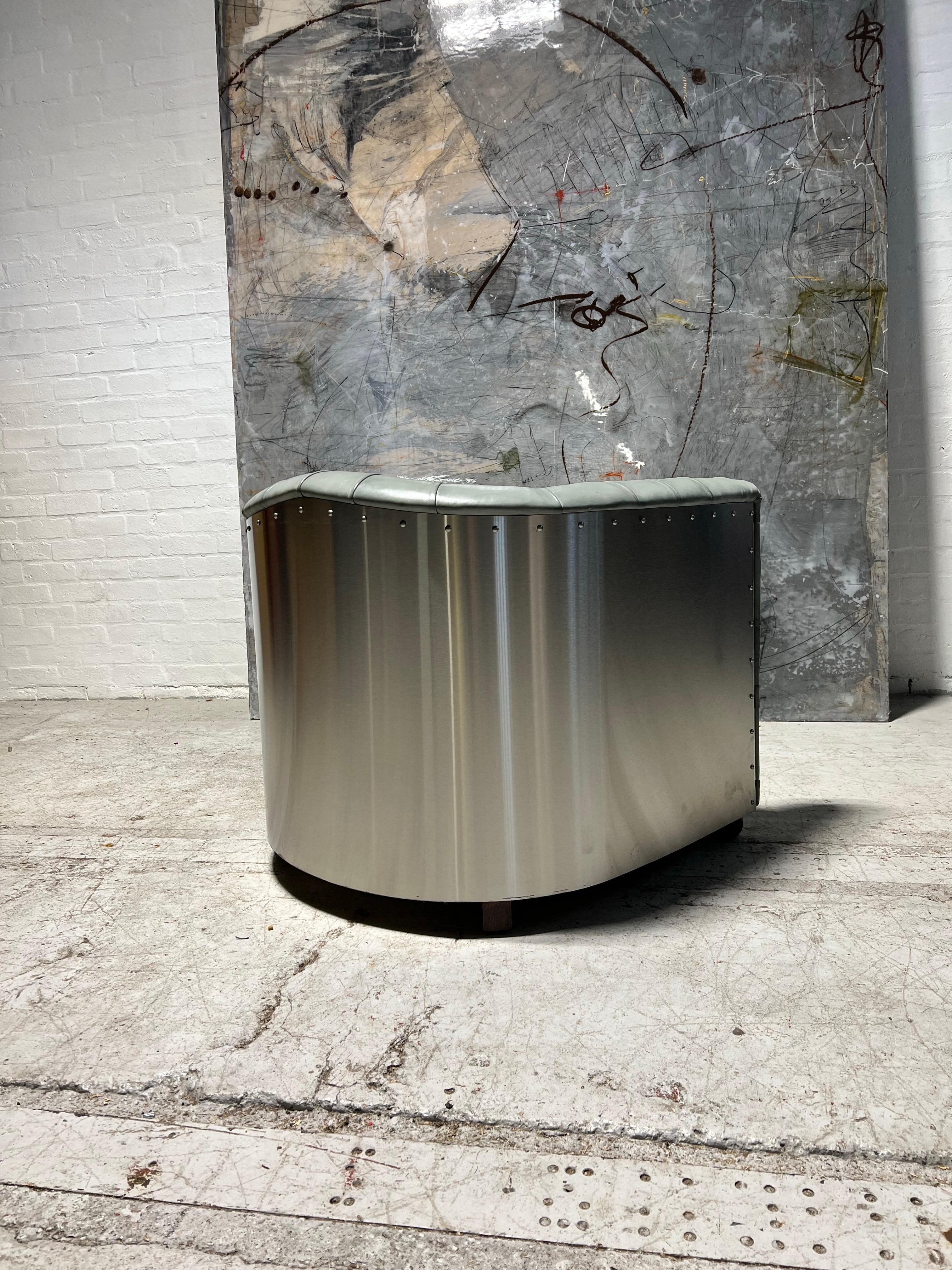 Flying Wing Aviator Chair, Hand Dyed Deep Ocean Leather, Solid Brass & Humidor For Sale 4