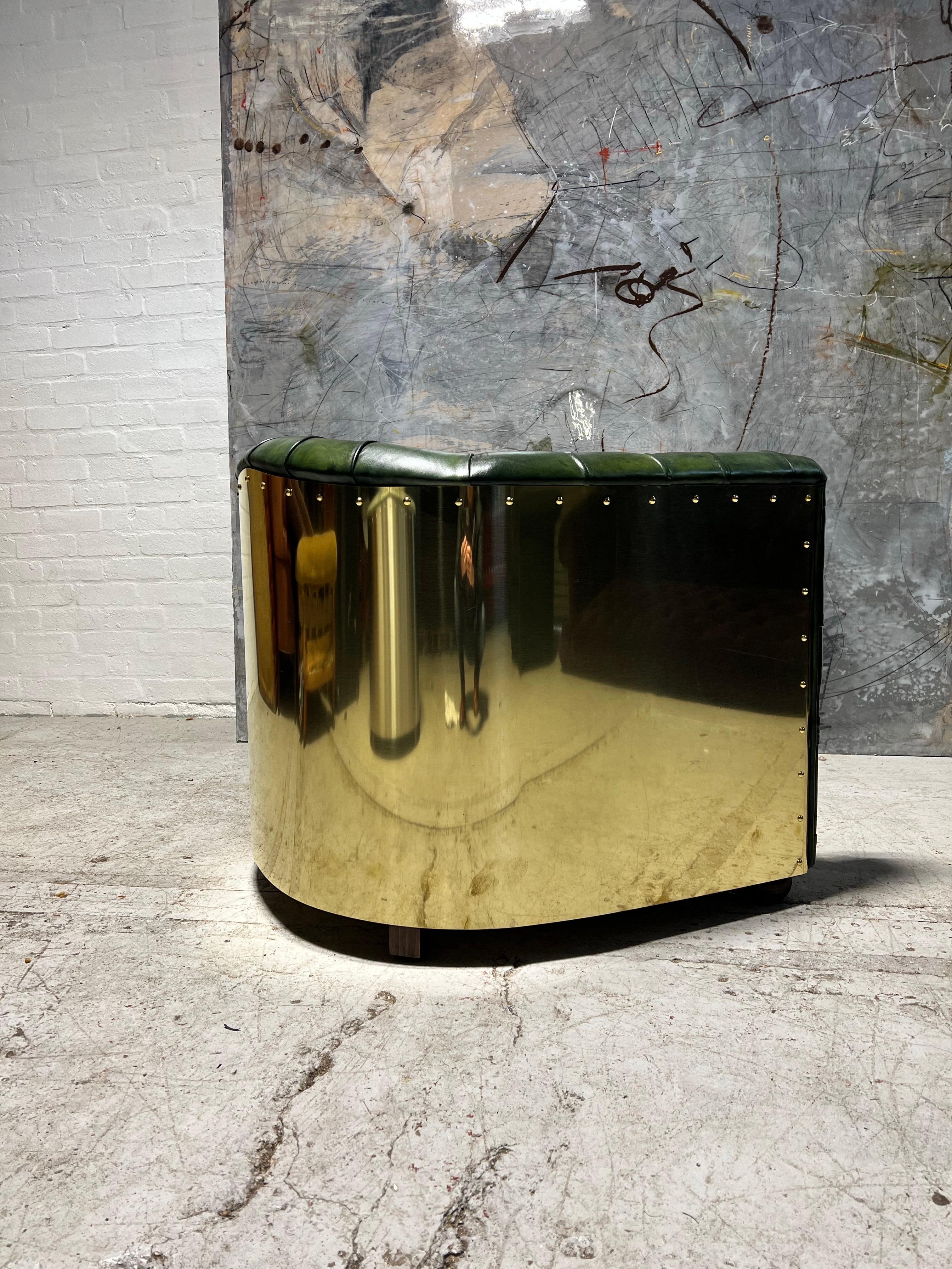 Flying Wing Aviator Chair, Hand Dyed Deep Ocean Leather, Solid Brass & Humidor For Sale 6