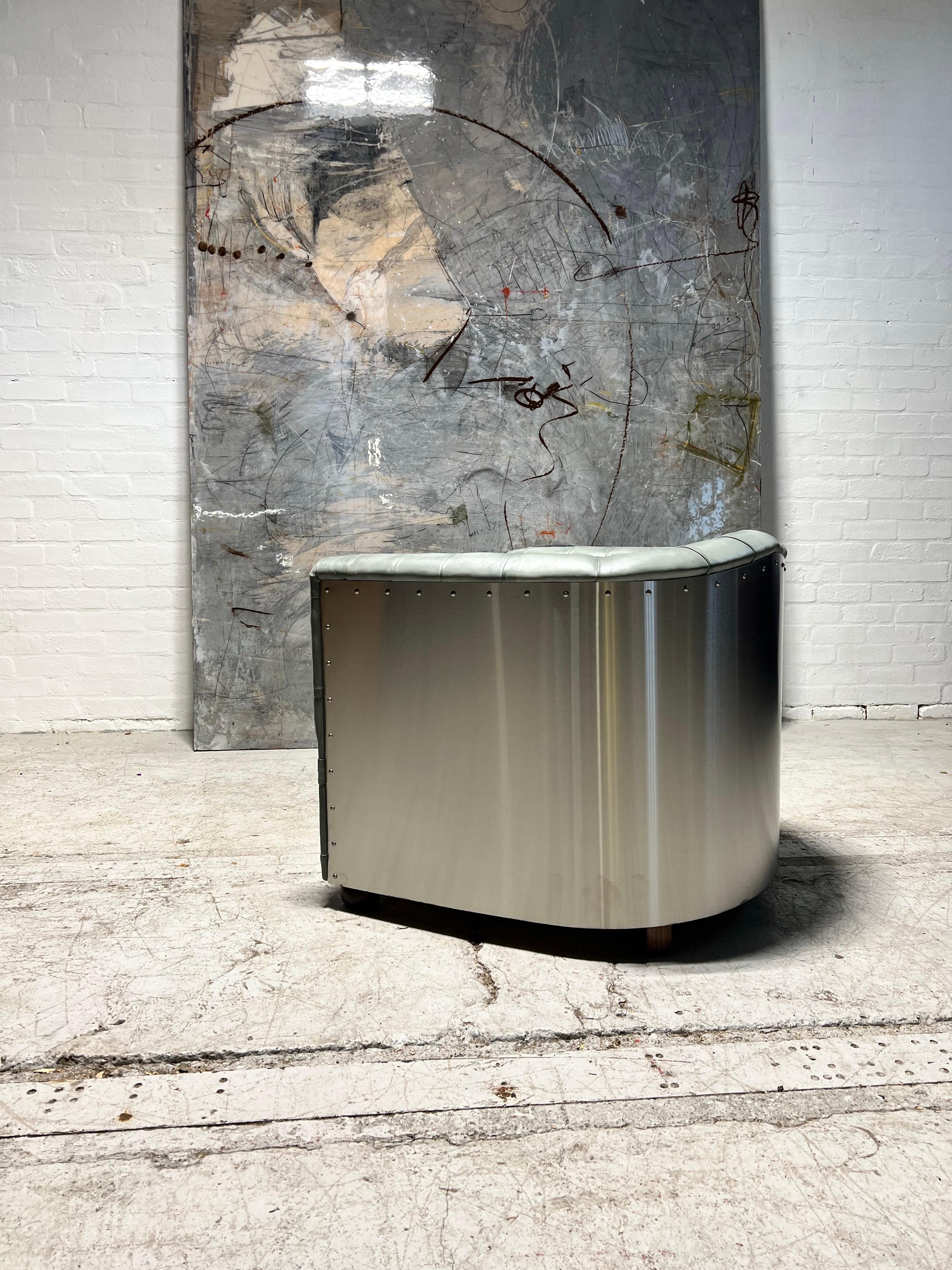 Flying Wing Aviator Chair, Hand Dyed Deep Ocean Leather, Solid Brass & Humidor For Sale 7