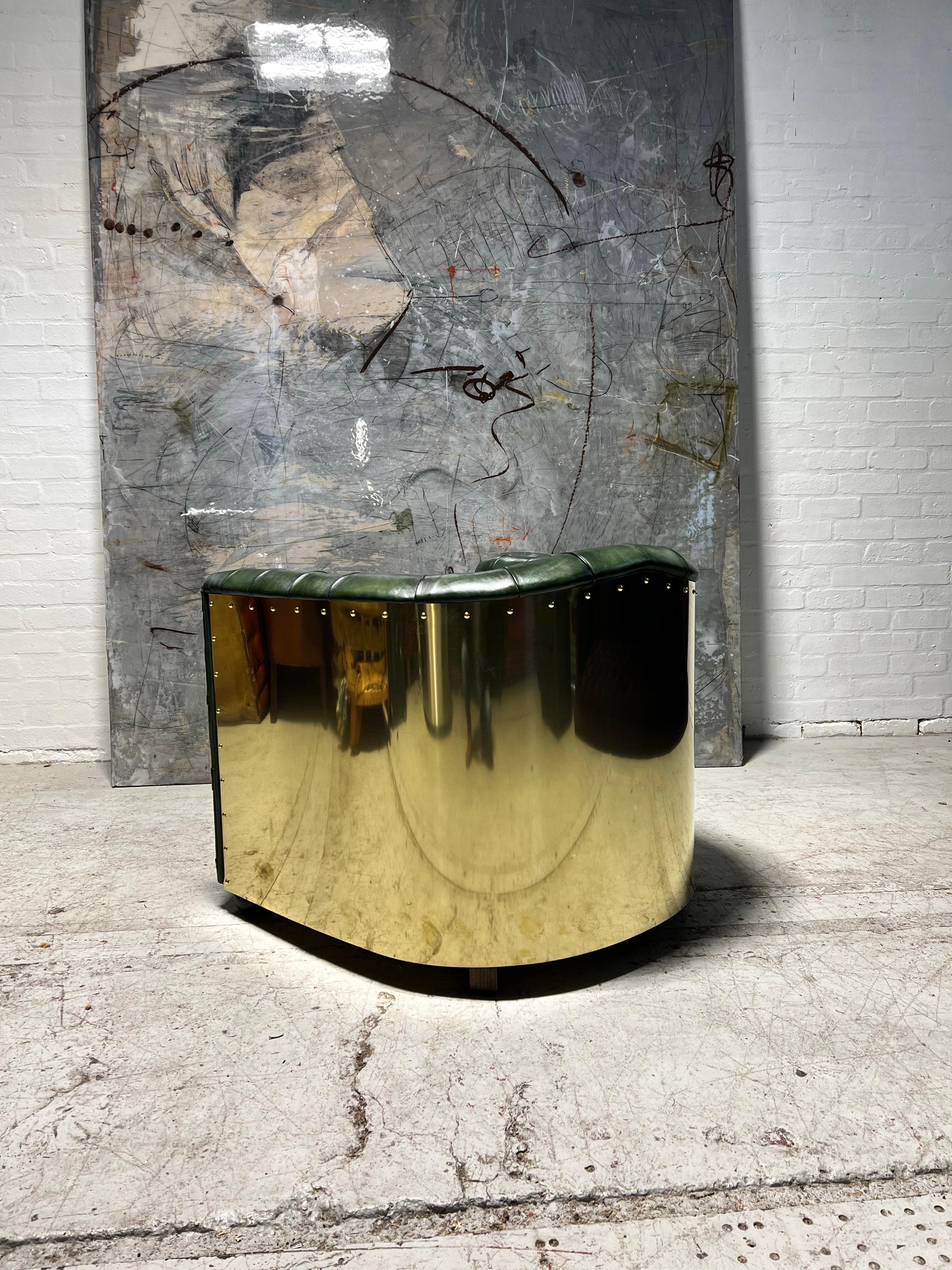 Flying Wing Aviator Chair, Hand Dyed Deep Ocean Leather, Solid Brass & Humidor For Sale 8