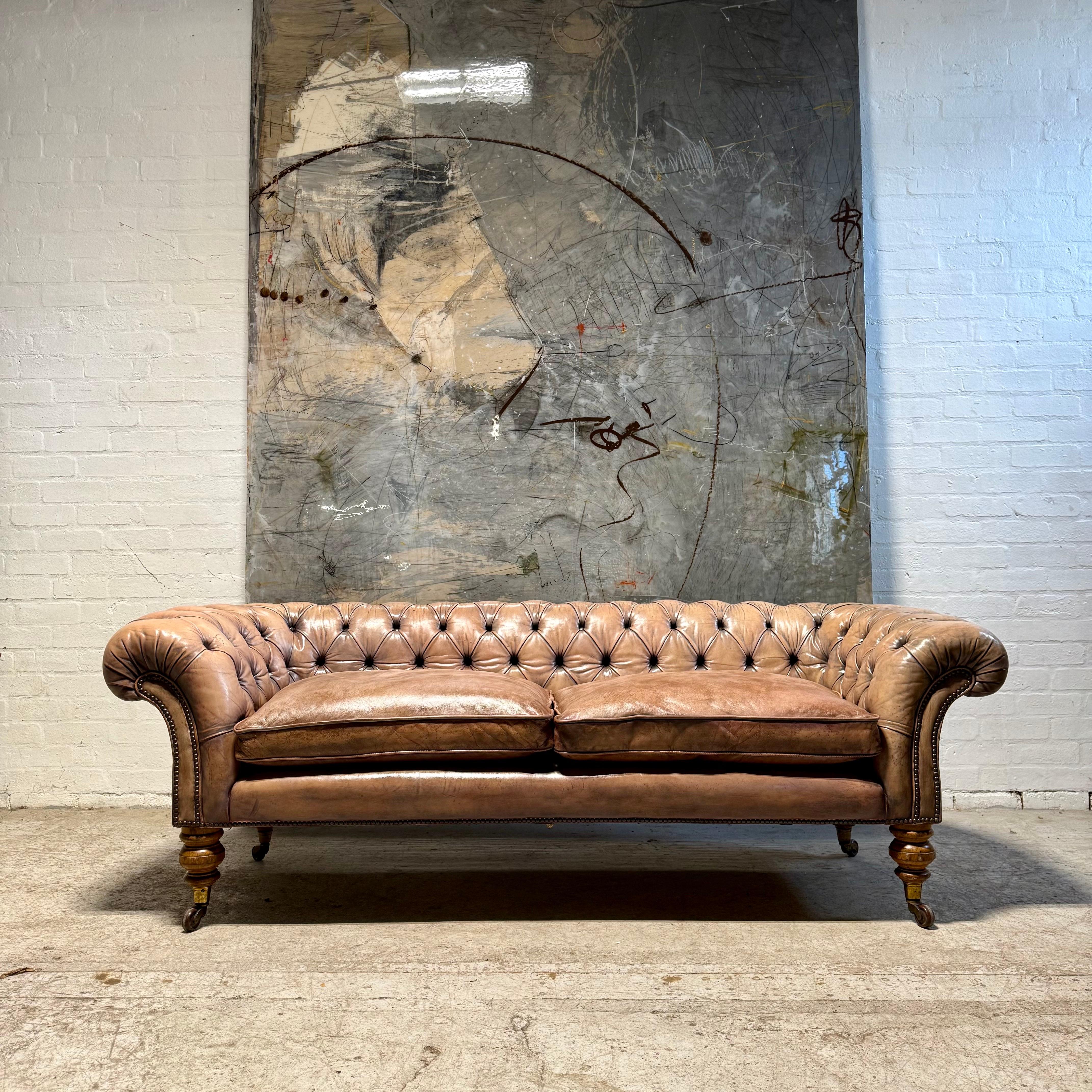 Antique 19thC Chesterfield Sofa in Hand Dyed Parchment Leather