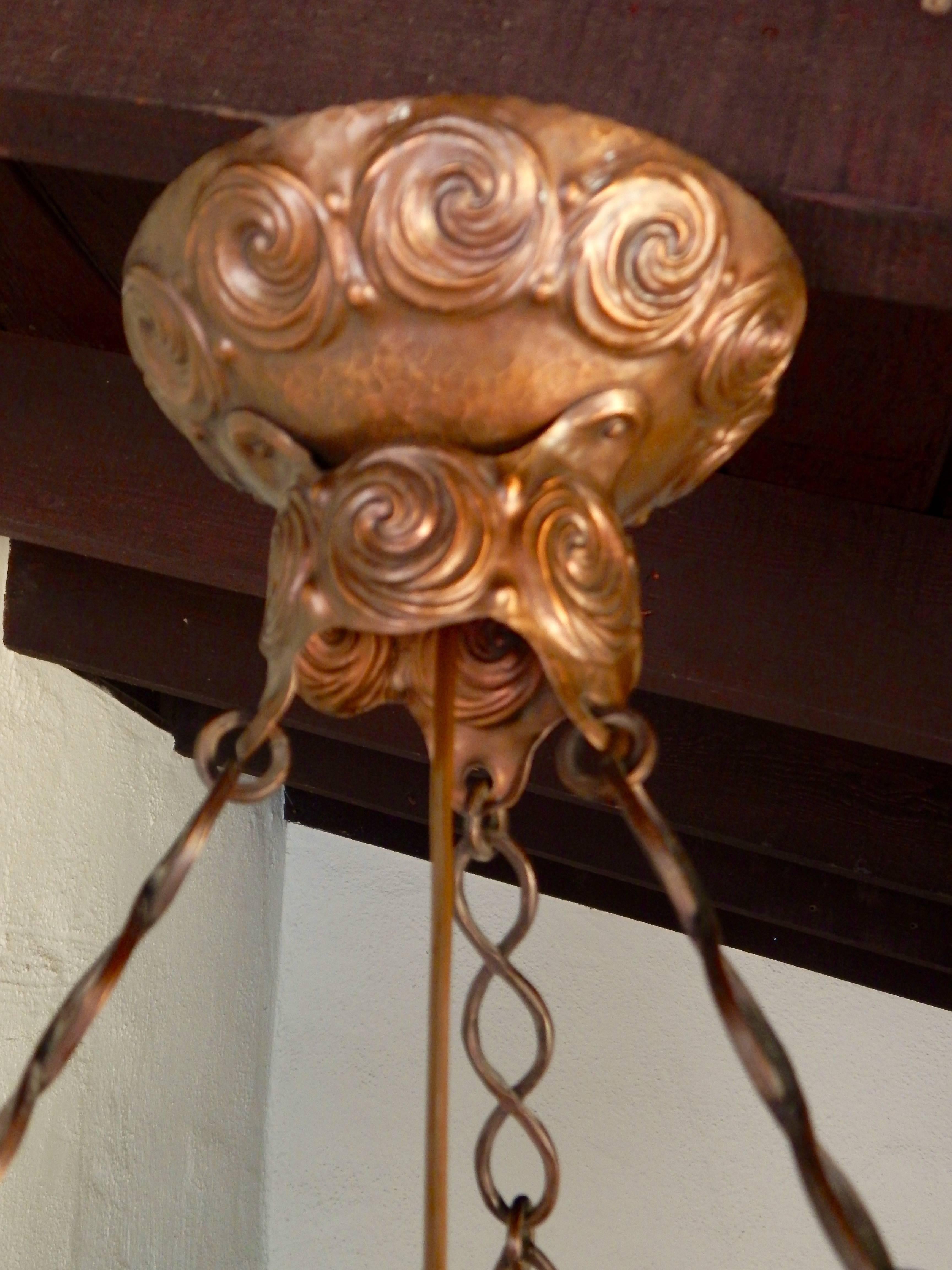 Swedish Arts and Crafts Hand Hammered Copper Hanging Fixture, circa 1910 2