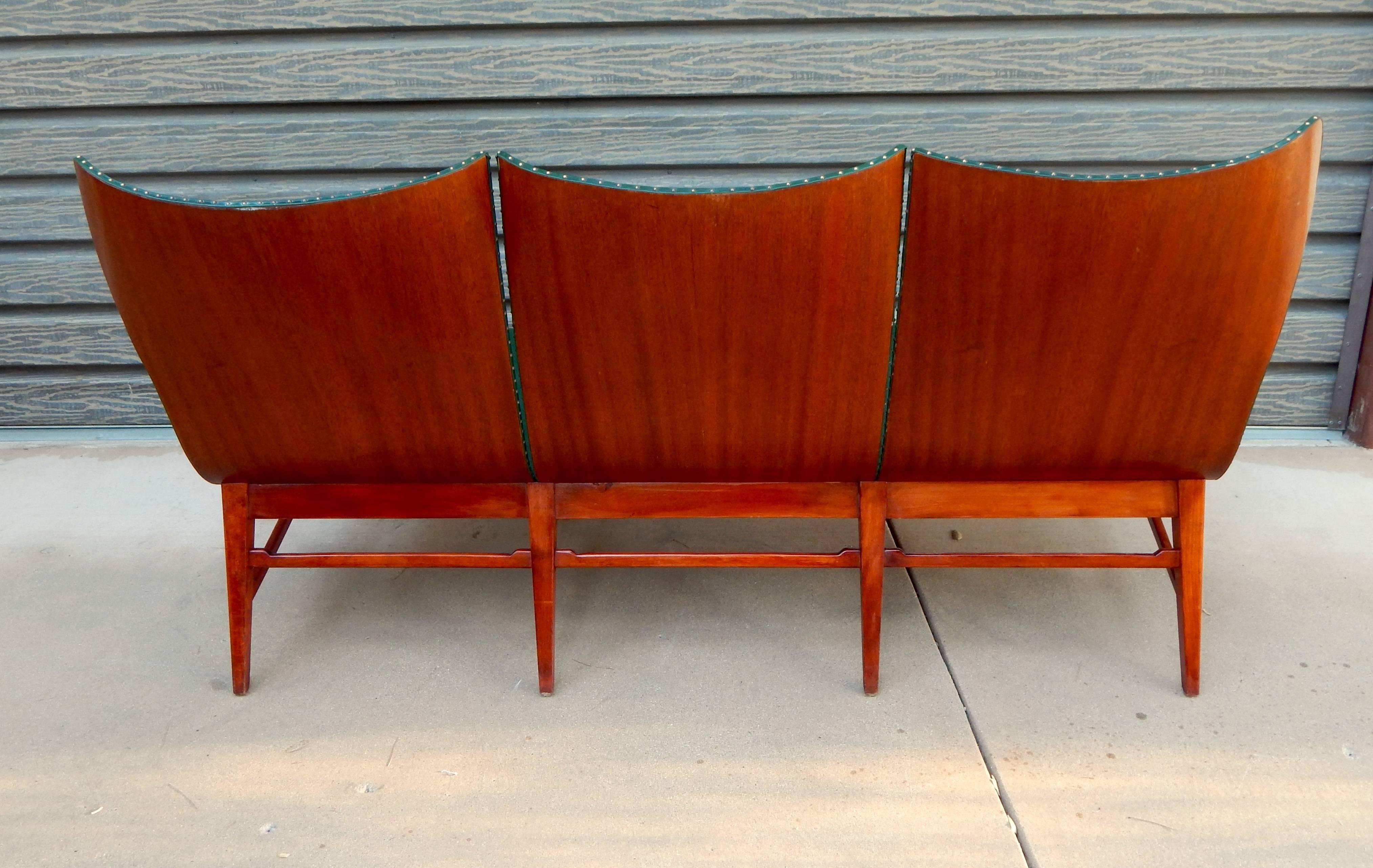 Swedish Mid-Century Modern Paneled Wingback Sofa by Axel Larsson, circa 1950 In Good Condition For Sale In Richmond, VA