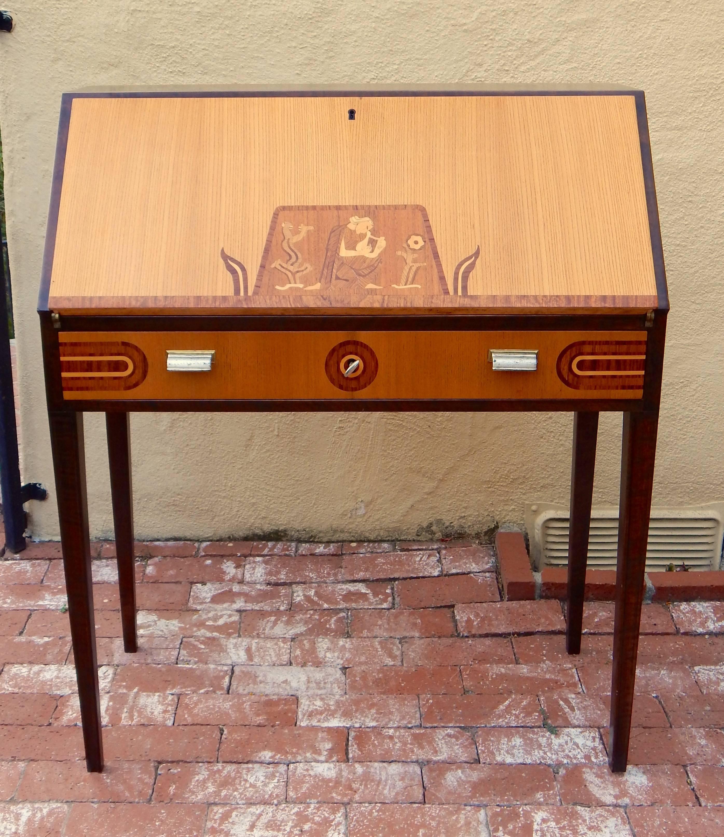 Swedish Art Deco Drop-Front Desk by Ferdinand Lundquist, circa 1920 2