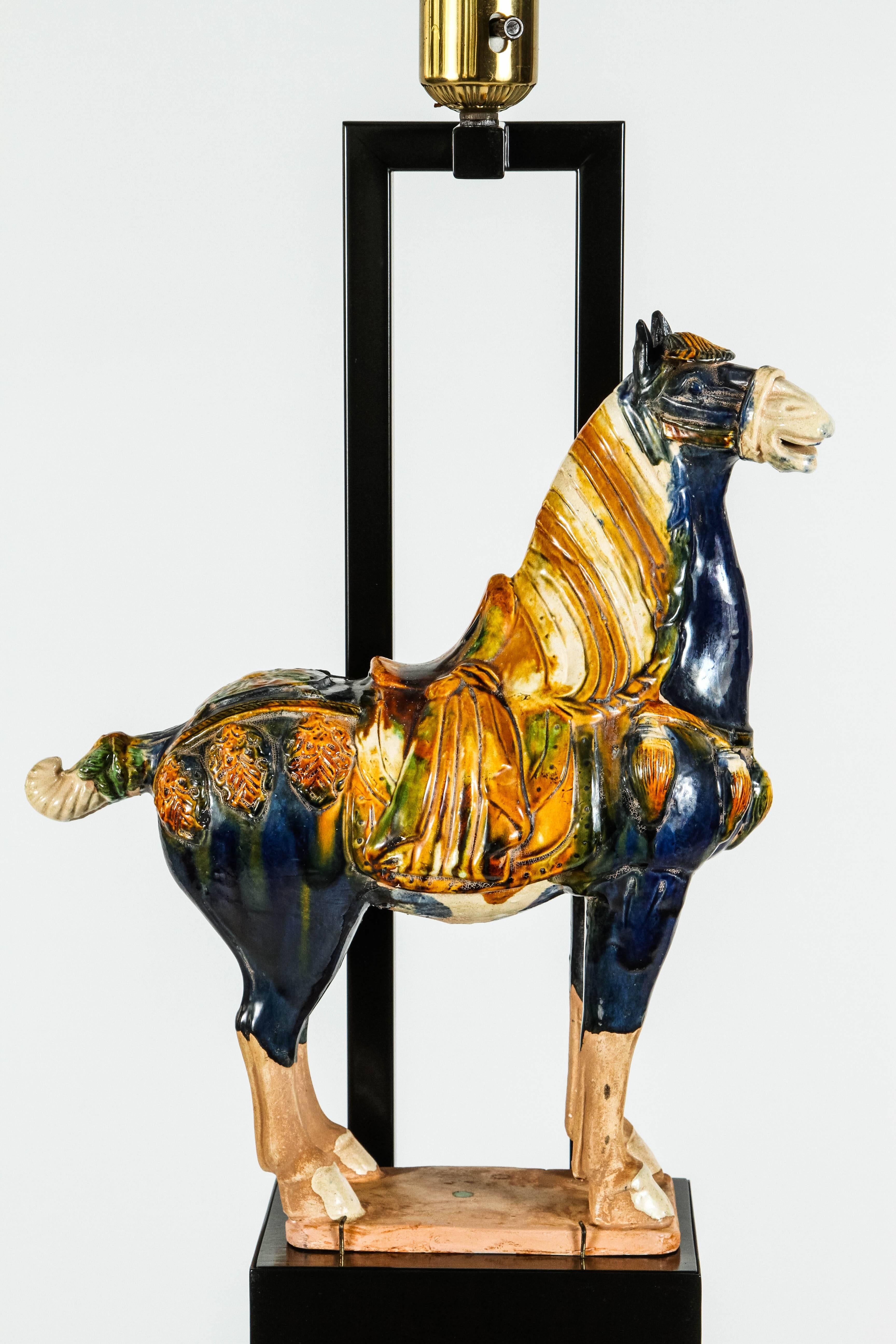 Glazed Armature Floor Lamp with Horse by William Haines