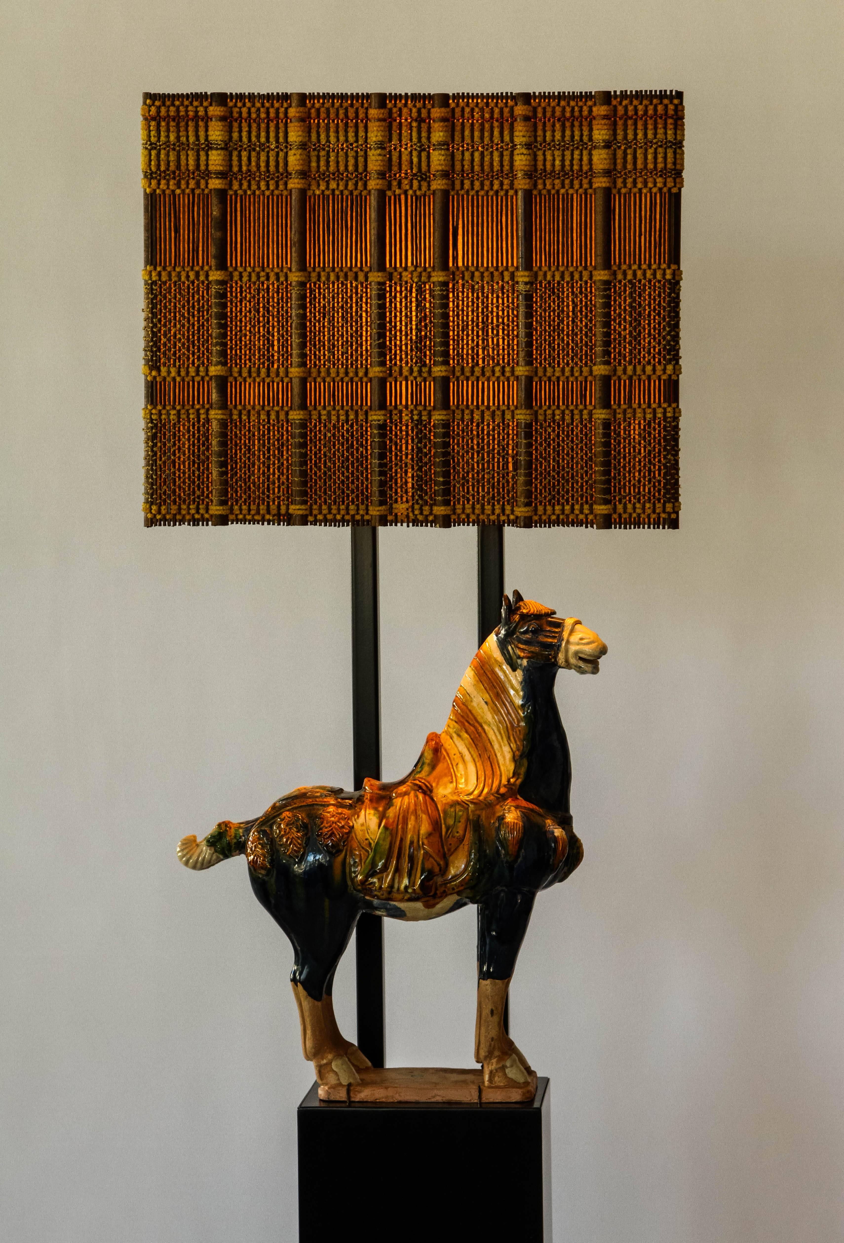 Wood Armature Floor Lamp with Horse by William Haines