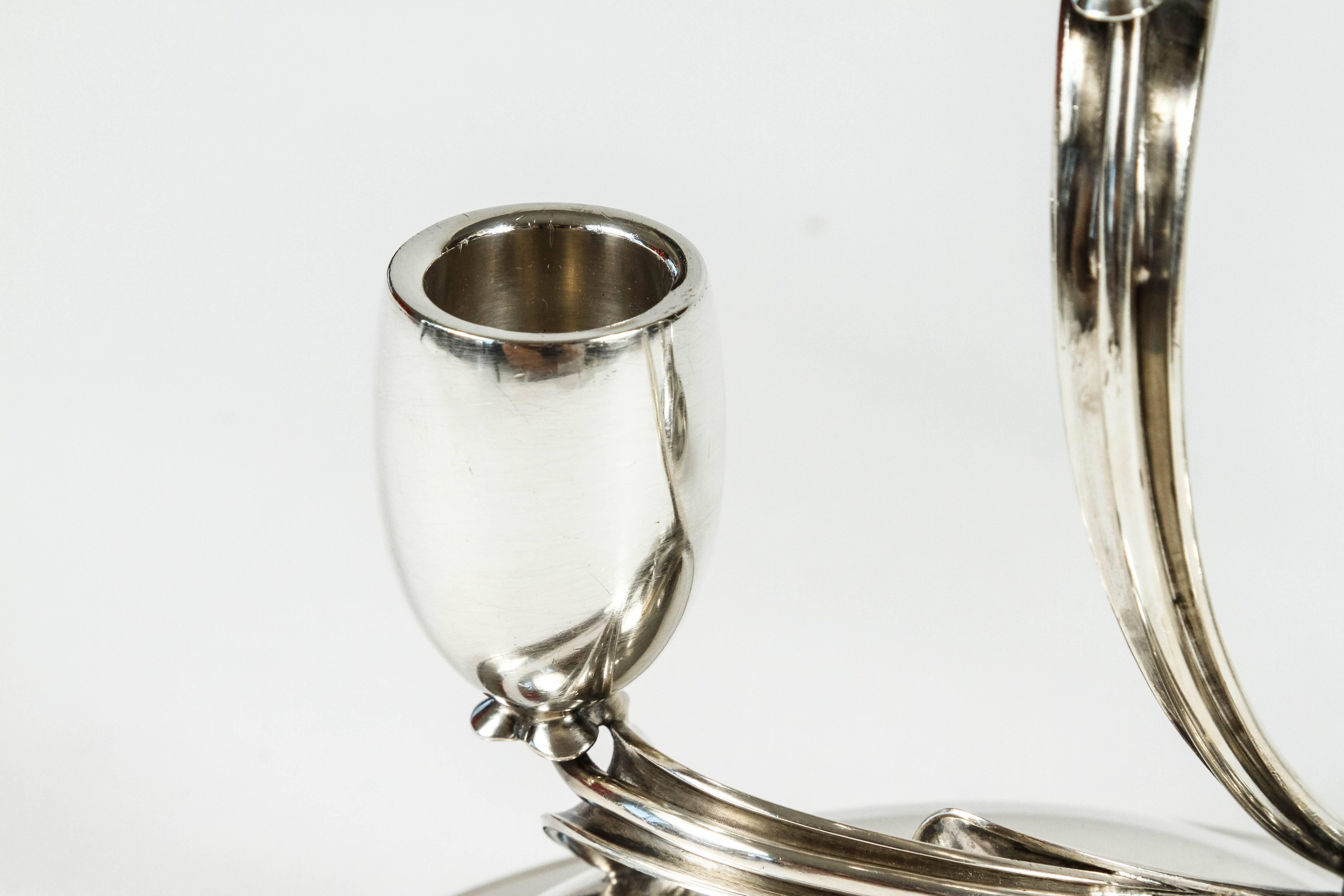 Polished Pair of Sterling Silver Candlesticks by Alphonse La Paglia