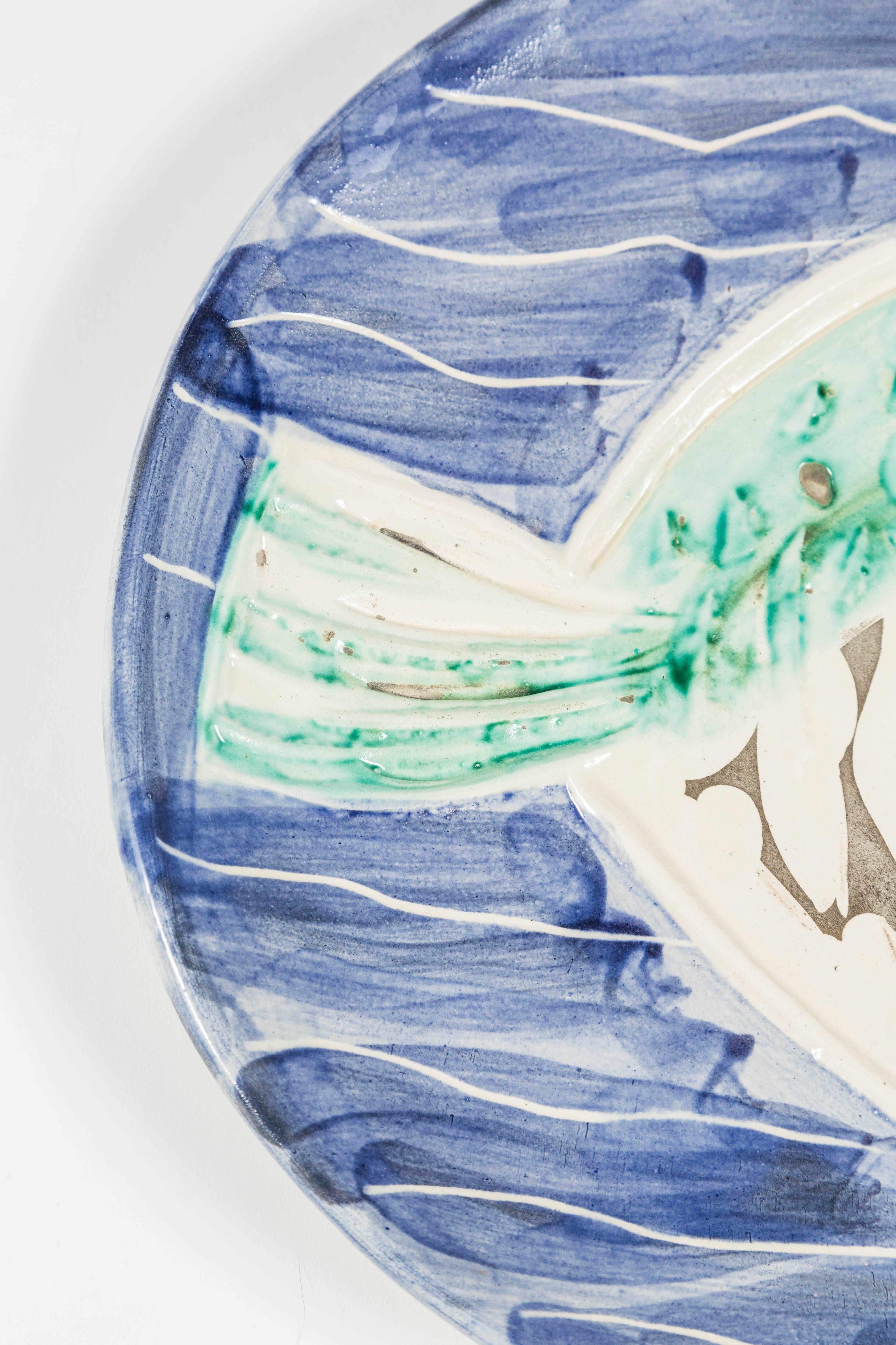 Modern Striking 'Poisson Bleu' Madoura Ceramic Plate by Pablo Picasso