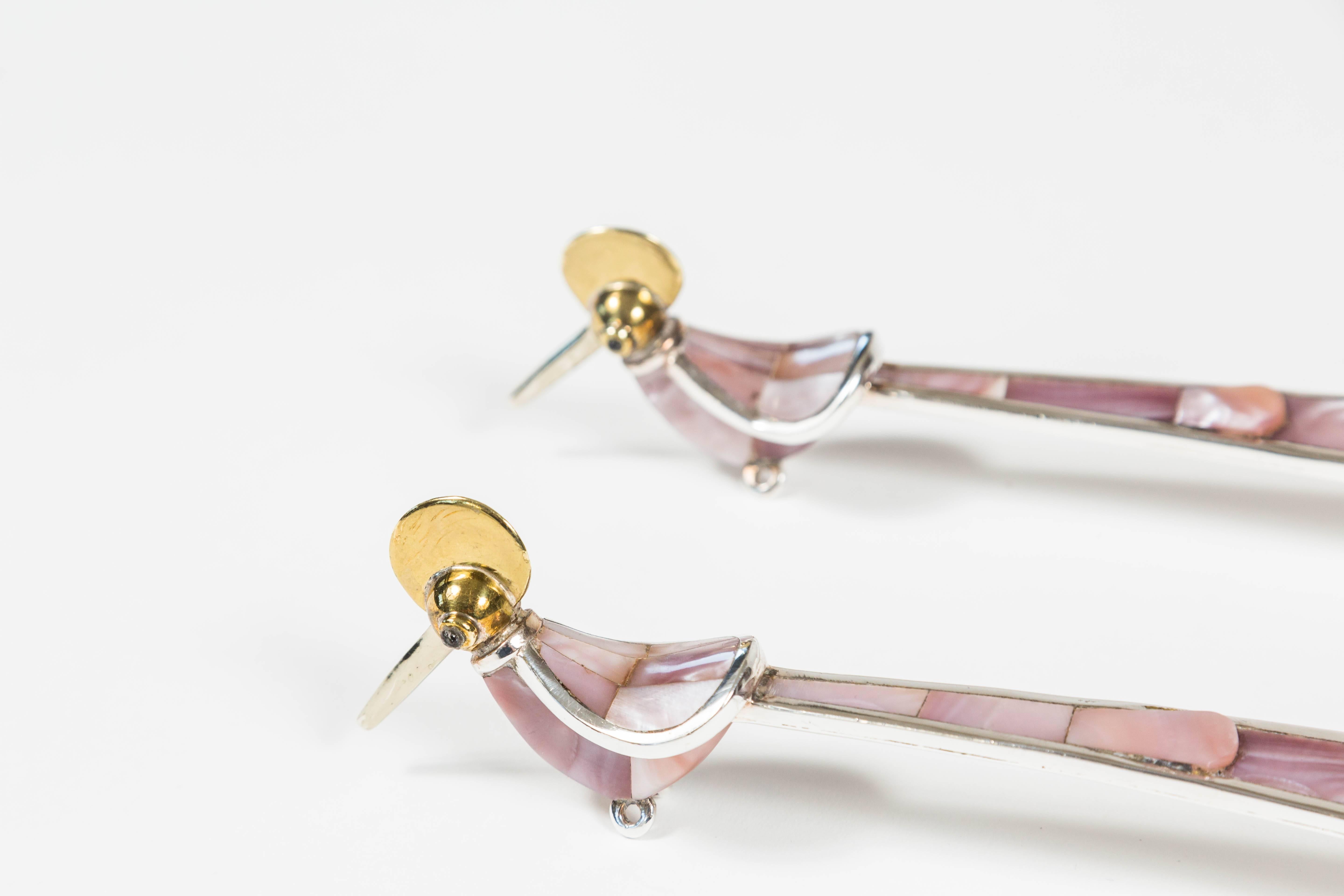 20th Century Pair of Whimsical Silver Plate and Mother-of-Pearl Salad Servers by Los Castillo