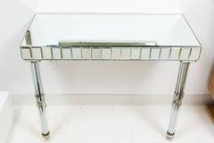 Gorgeous Pair of 1920s Art Deco Mirrored, Crystal, Silver Plate Wall Consoles