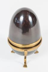 Pair of Egg Form Brass Boxes with Brass Footed Stands