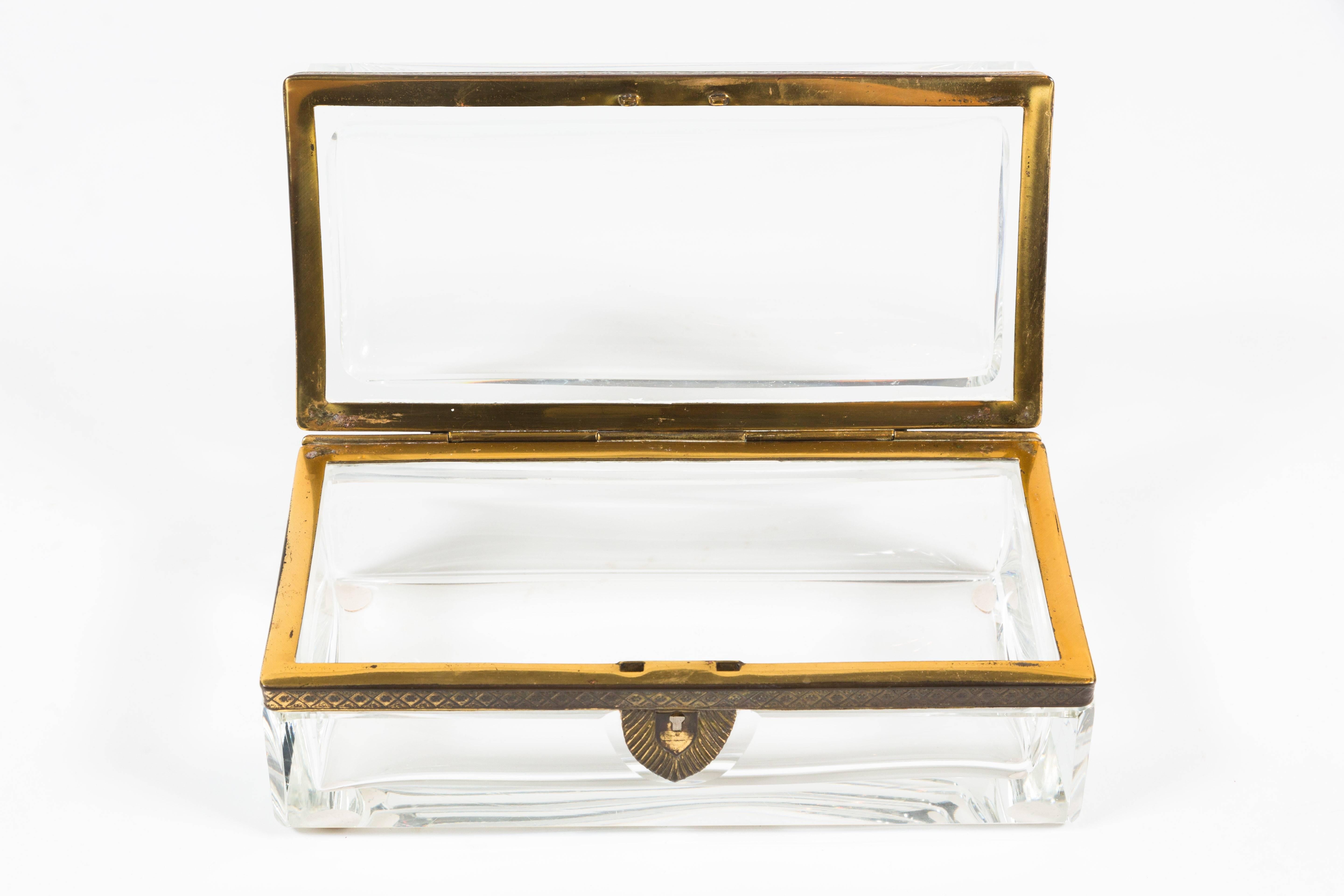 20th Century Rectangular Crystal Box with Fittings