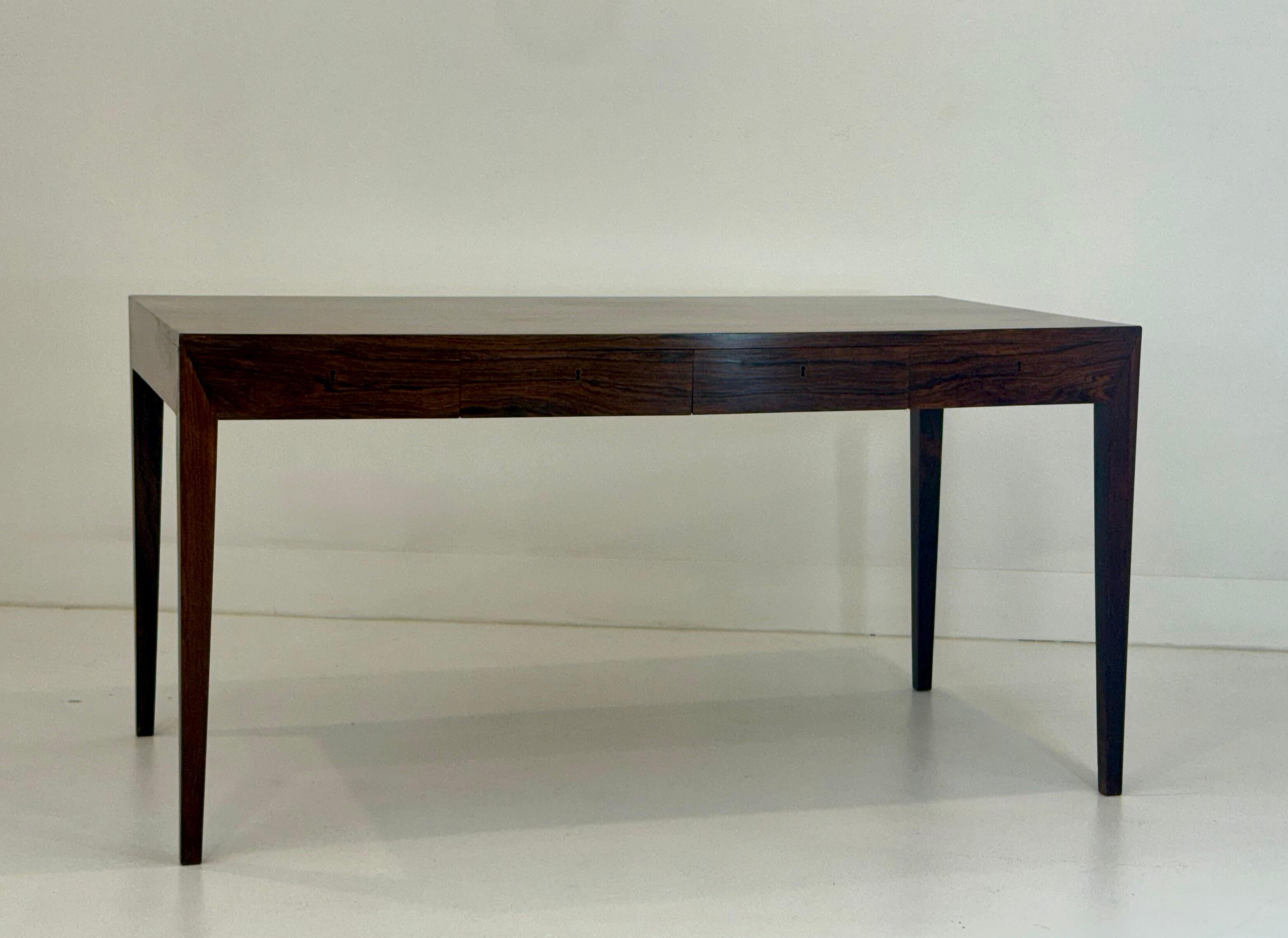 An exceptional Danish modern rosewood desk designed by Severin Hansen Jr. for Haslev Møbelsnedkeri, crafted in the 1960s. This piece is a quintessential example of Hansen’s celebrated aesthetic—defined by his signature mitered corner joinery,