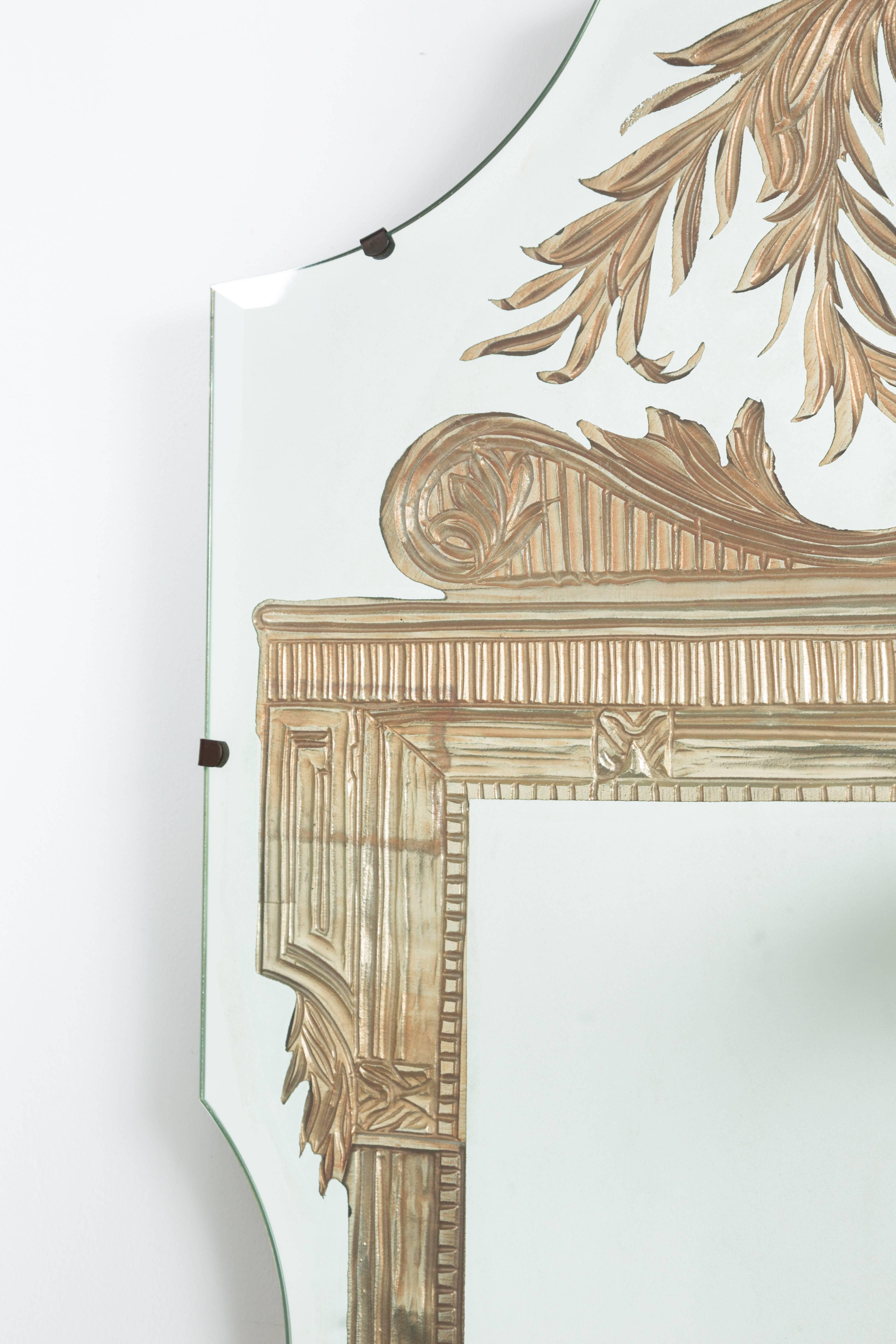 Neoclassical Revival Pair of Striking Reverse Etched and Decorated Mirrors