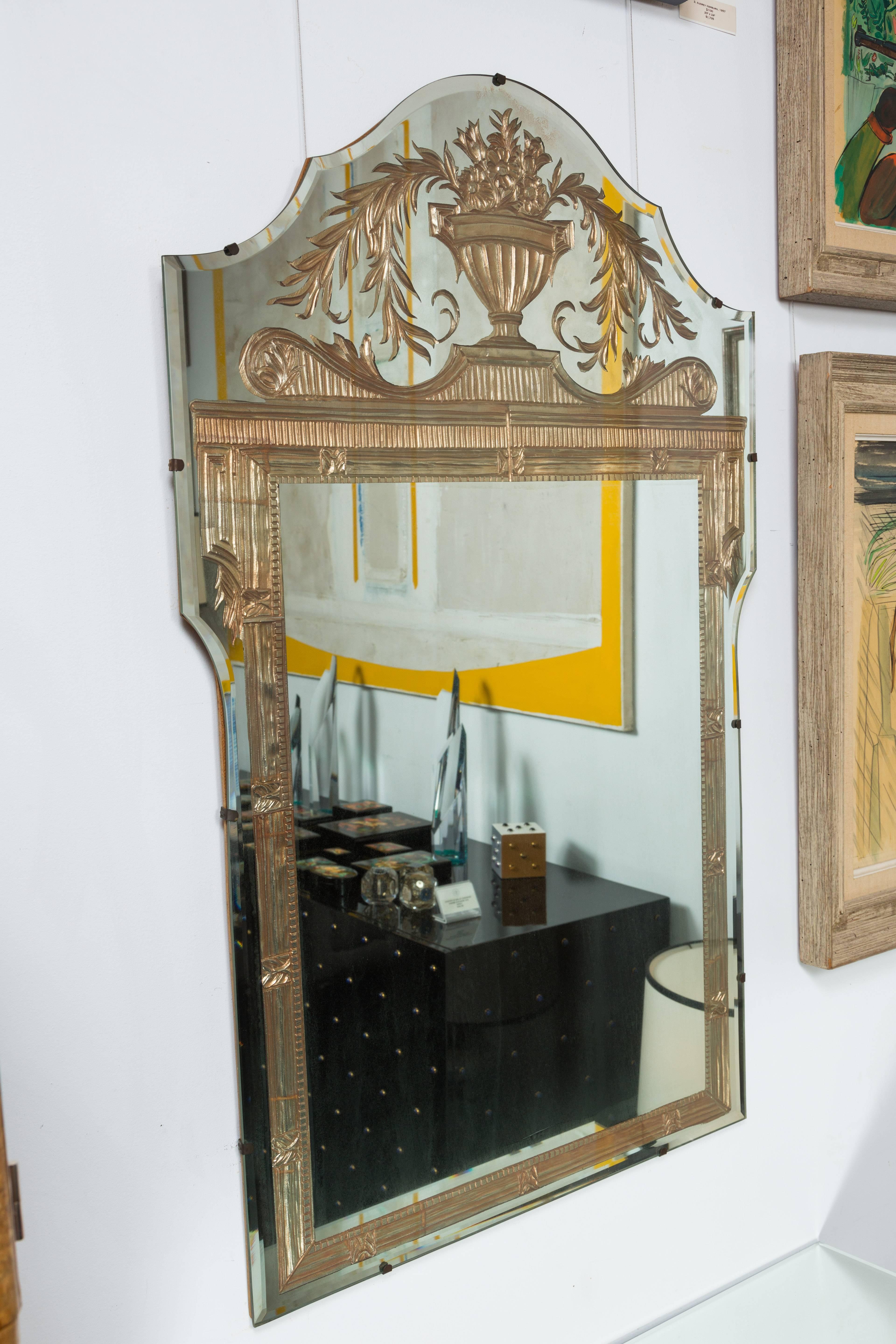 Mid-20th Century Pair of Striking Reverse Etched and Decorated Mirrors