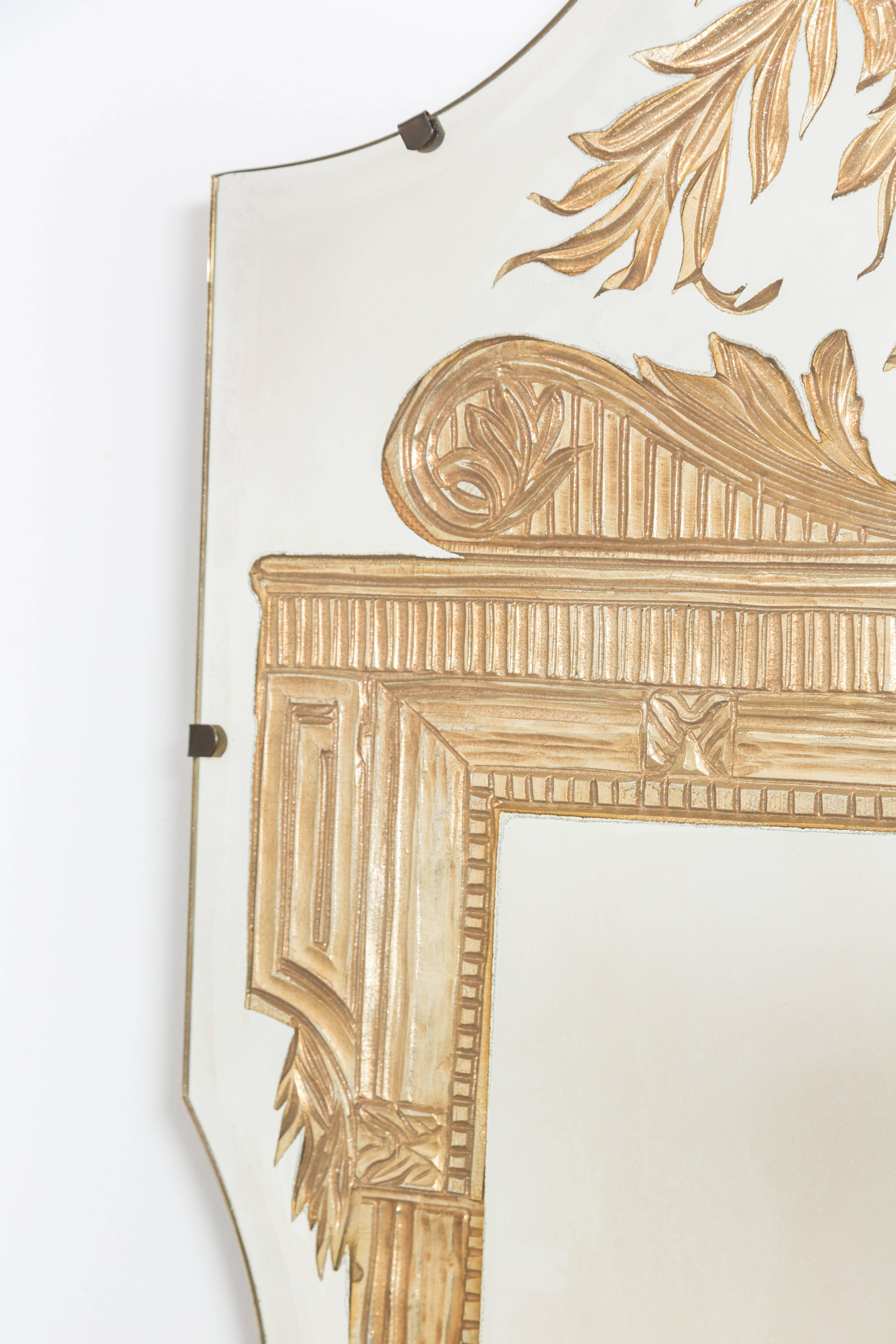 Pair of Striking Reverse Etched and Decorated Mirrors In Good Condition In Palm Desert, CA