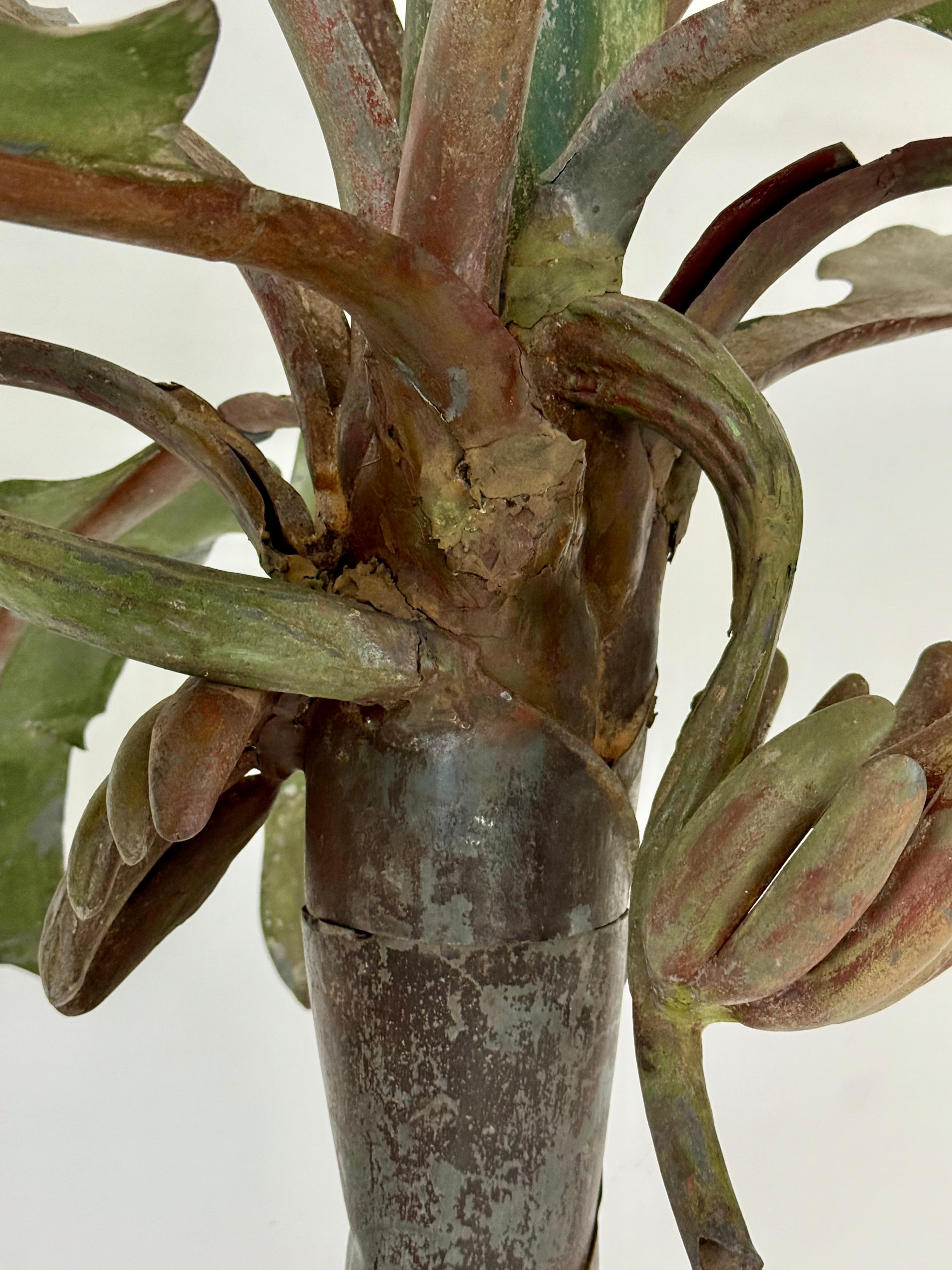1920s Tôle Palm Tree Sculpture with Carved Wood Base For Sale 3