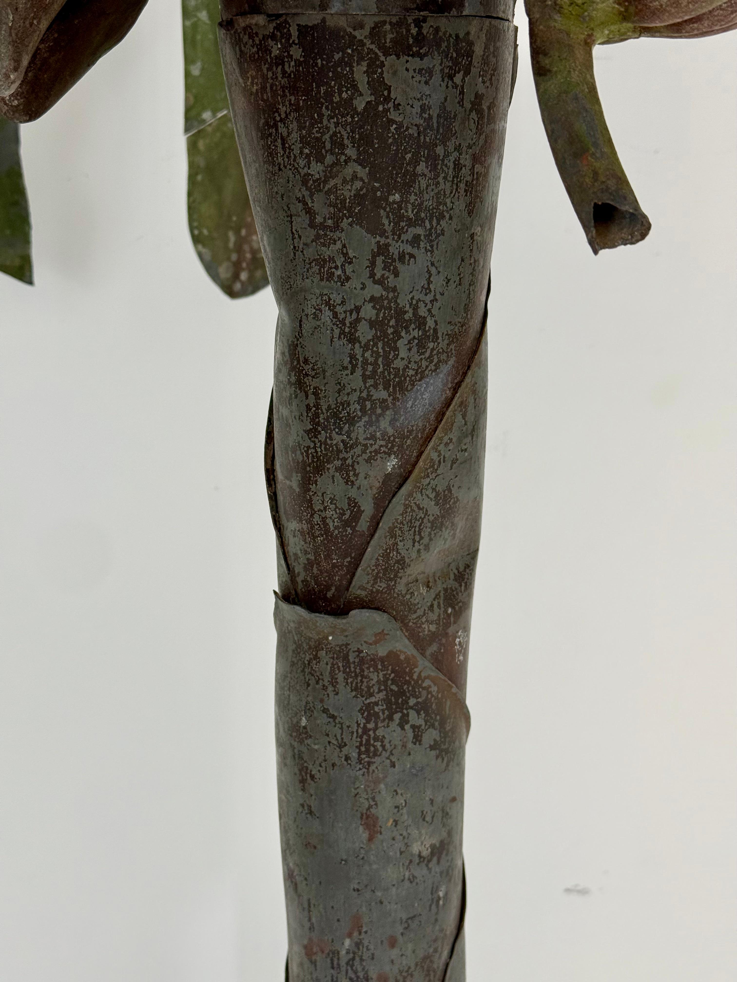 1920s Tôle Palm Tree Sculpture with Carved Wood Base For Sale 4