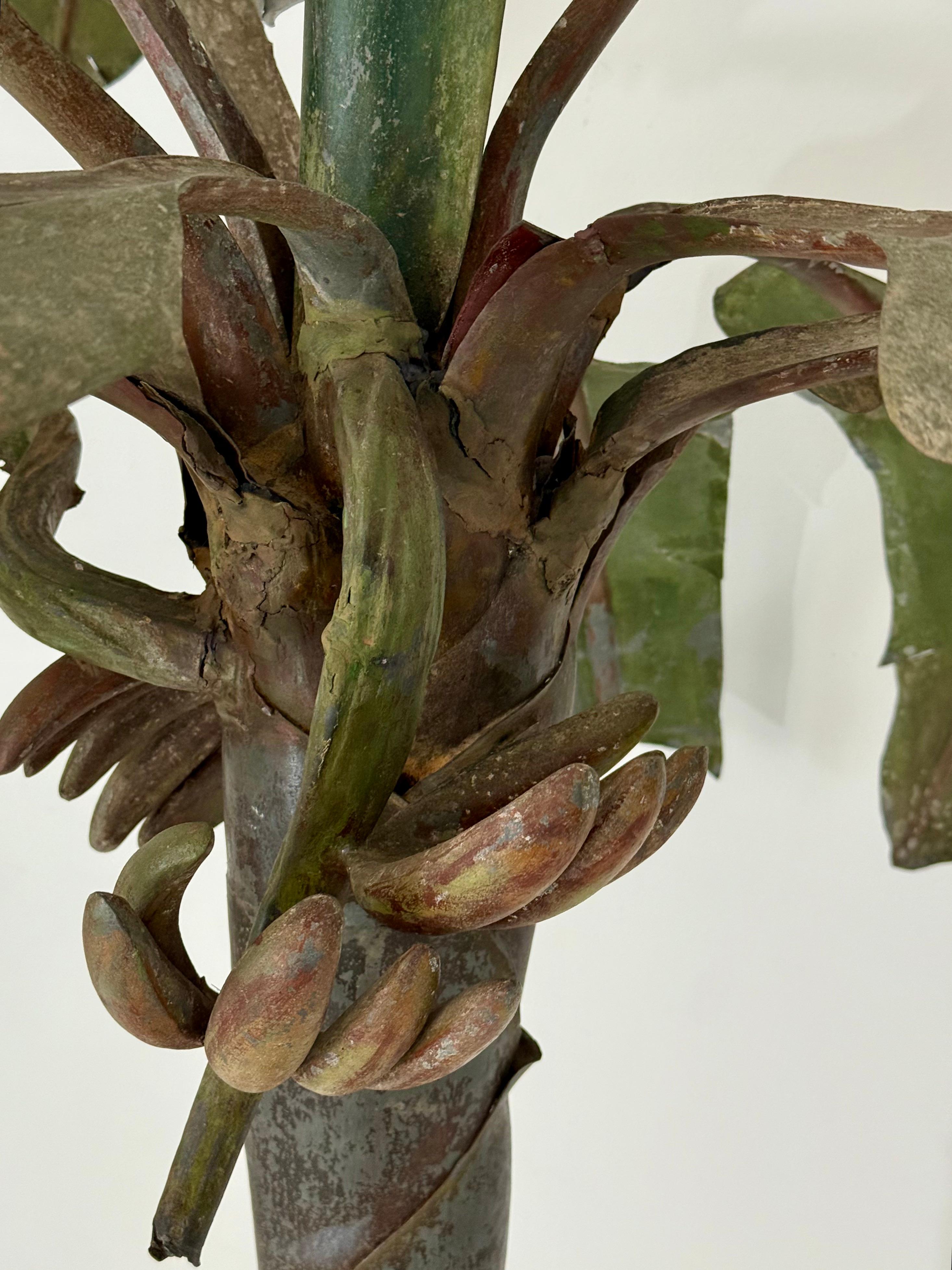 1920s Tôle Palm Tree Sculpture with Carved Wood Base For Sale 7