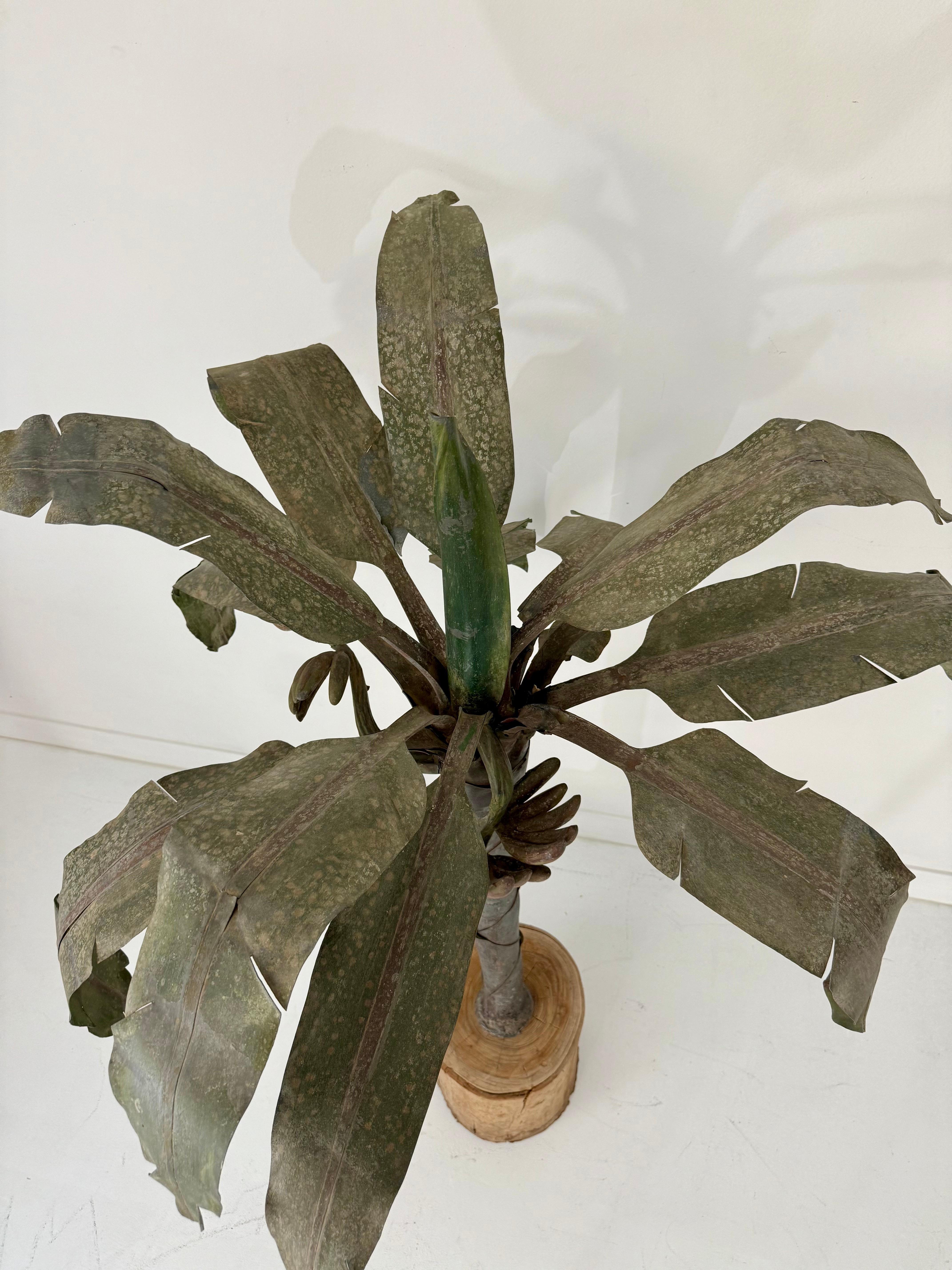 1920s Tôle Palm Tree Sculpture with Carved Wood Base For Sale 9