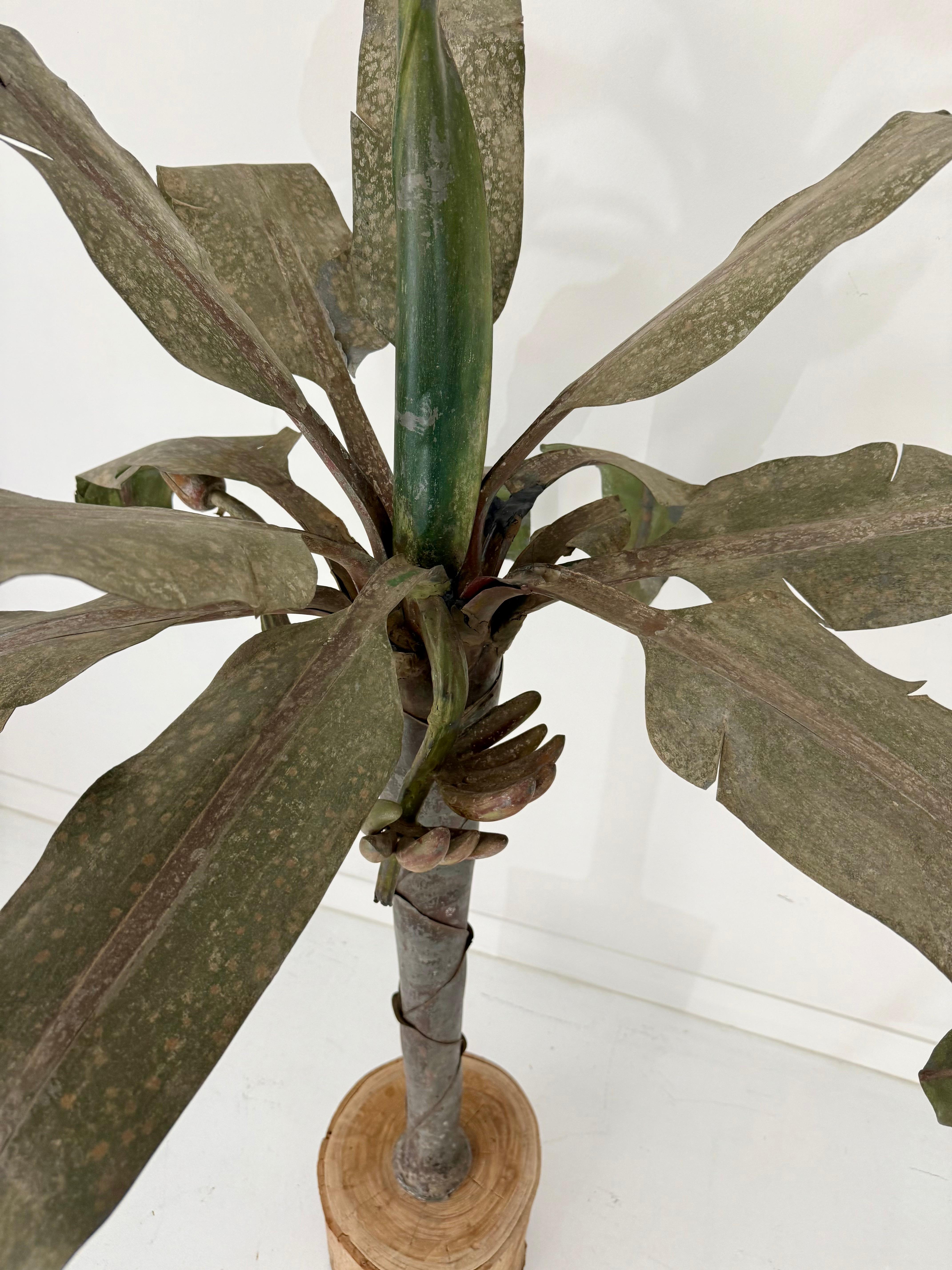 1920s Tôle Palm Tree Sculpture with Carved Wood Base For Sale 10