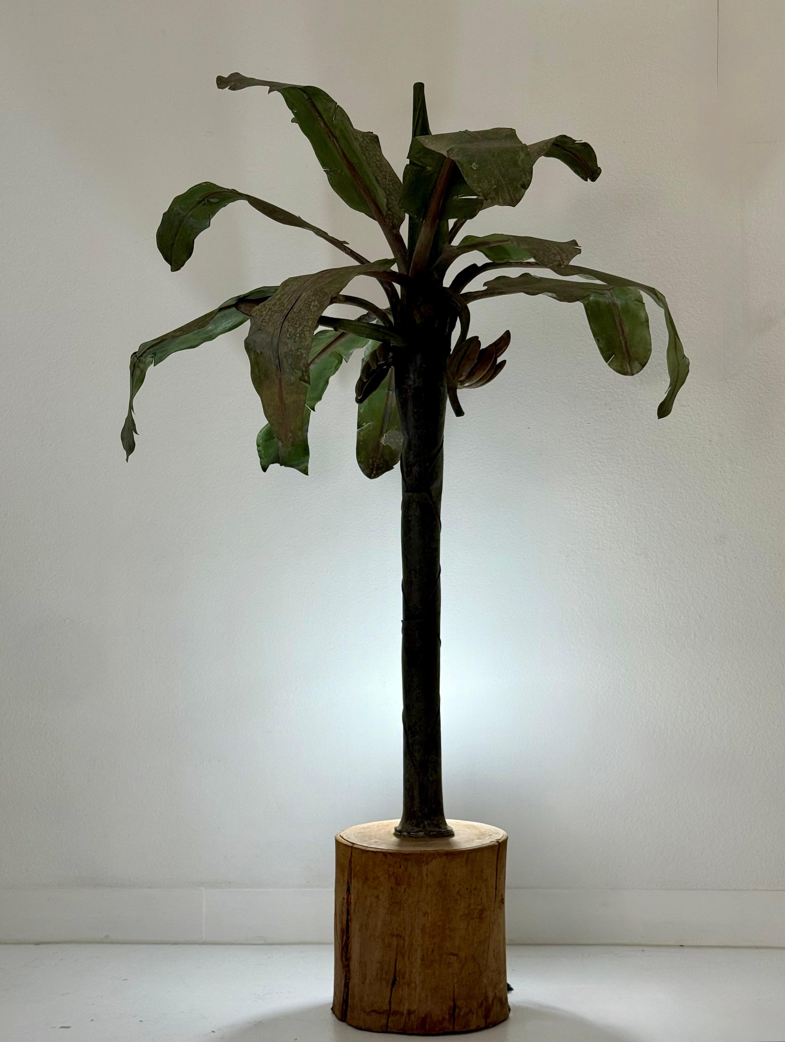 1920s Tôle Palm Tree Sculpture with Carved Wood Base For Sale 12