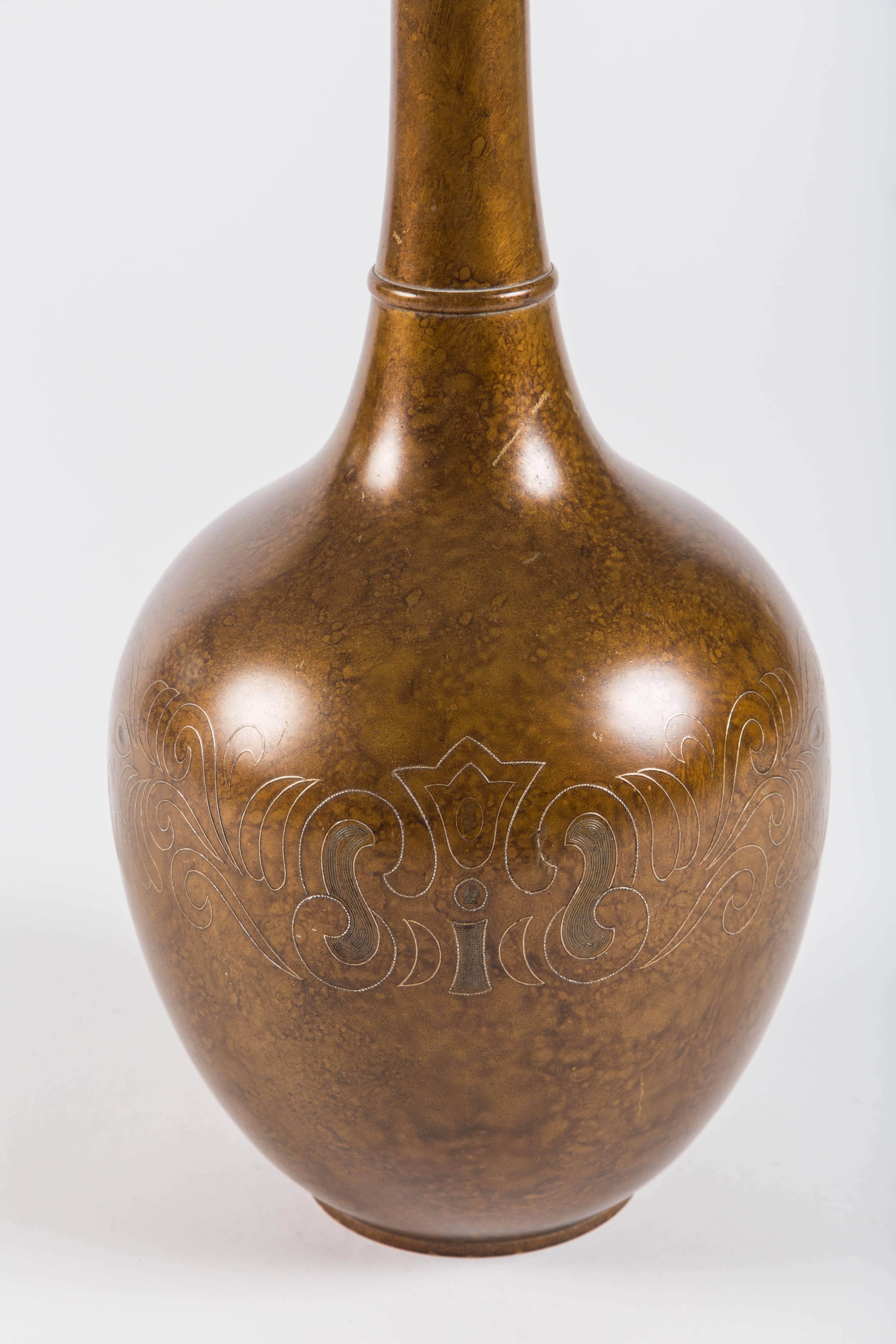 Unknown Patinated Mixed Metal Vase with Middle Eastern Decorative Motif