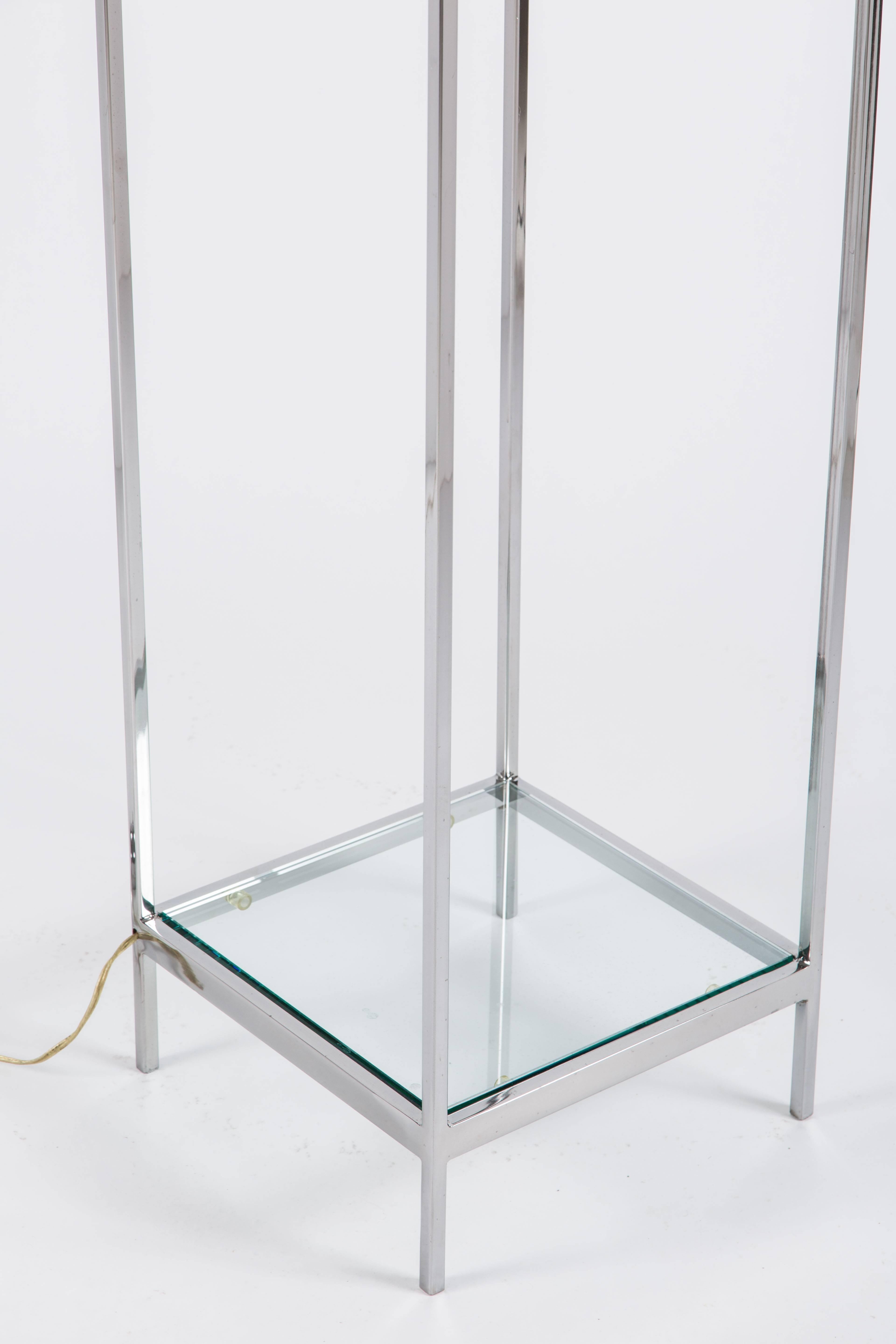 Frosted Elegant Pair of Chrome and Glass Light Up Pedestals