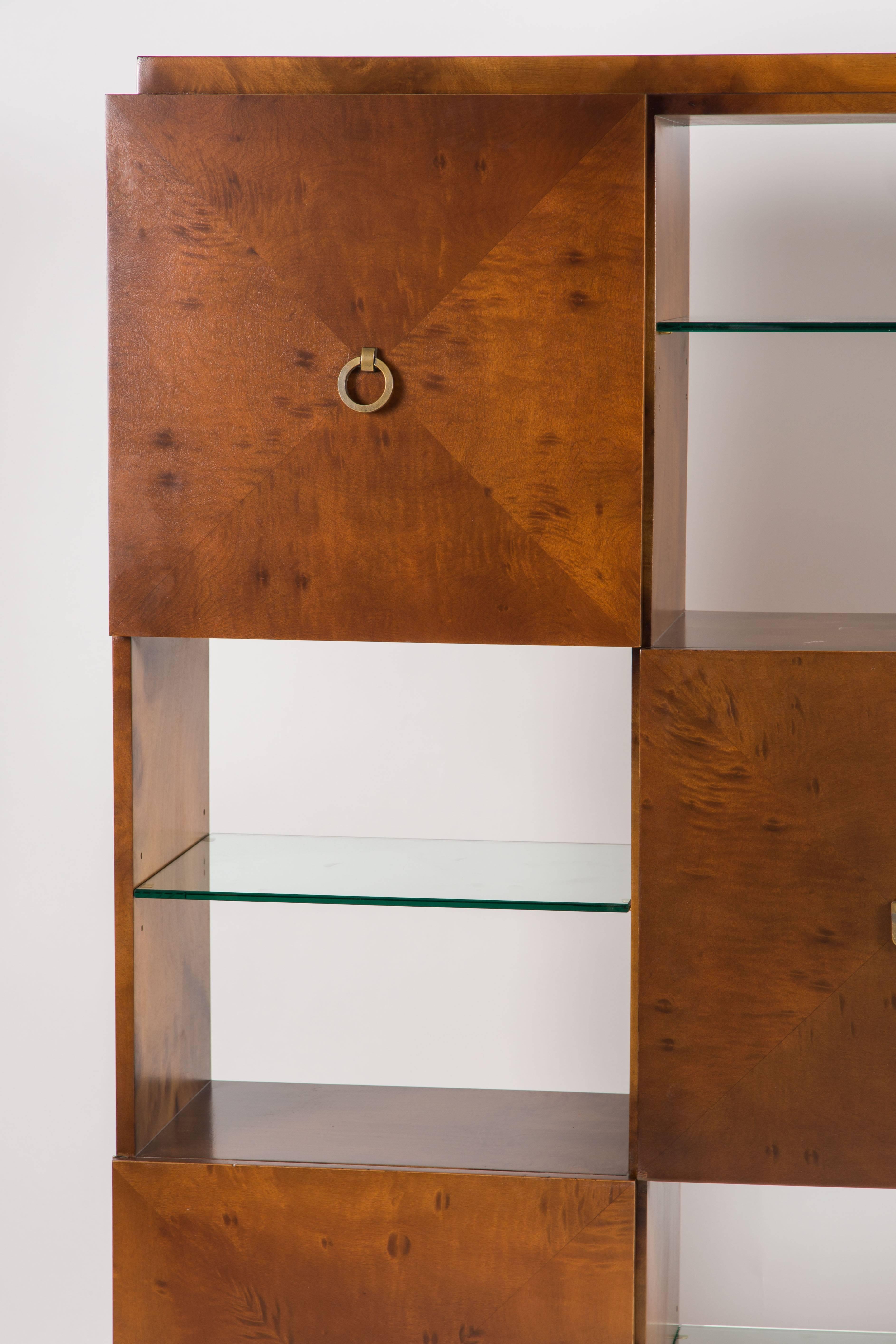 Burl Geometric Cabinet Bookcase with Drop Down Desk by Johan Tapp for Gumps
