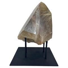 Large Polished Rutilated Quartz Crystal Specimen on Custom Stand