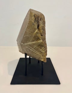 Large Polished Rutilated Quartz Crystal Specimen on Custom Stand