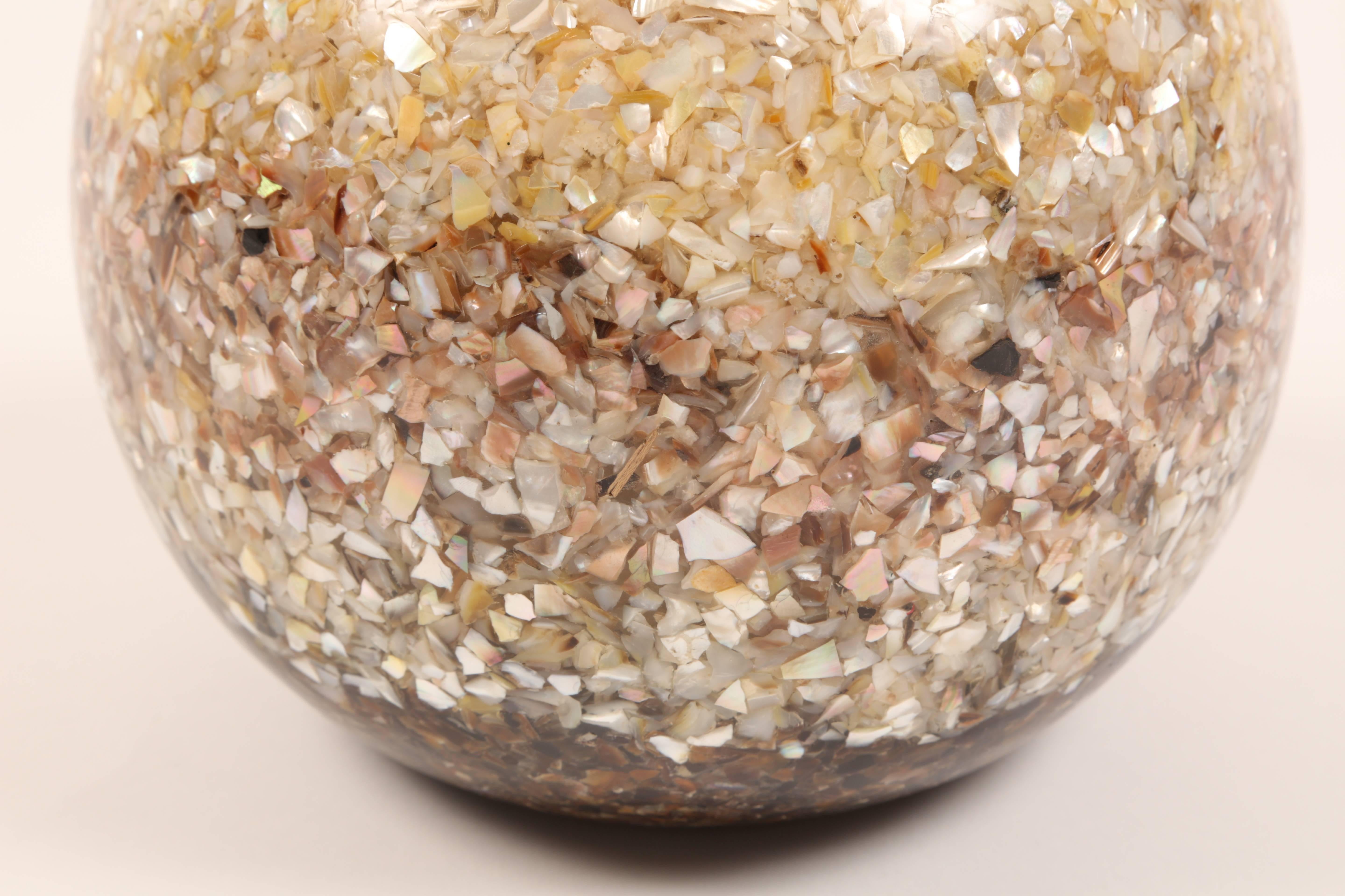 Mother-of-pearl and Sea Shell Encrusted Resin Vase In Good Condition In Palm Desert, CA