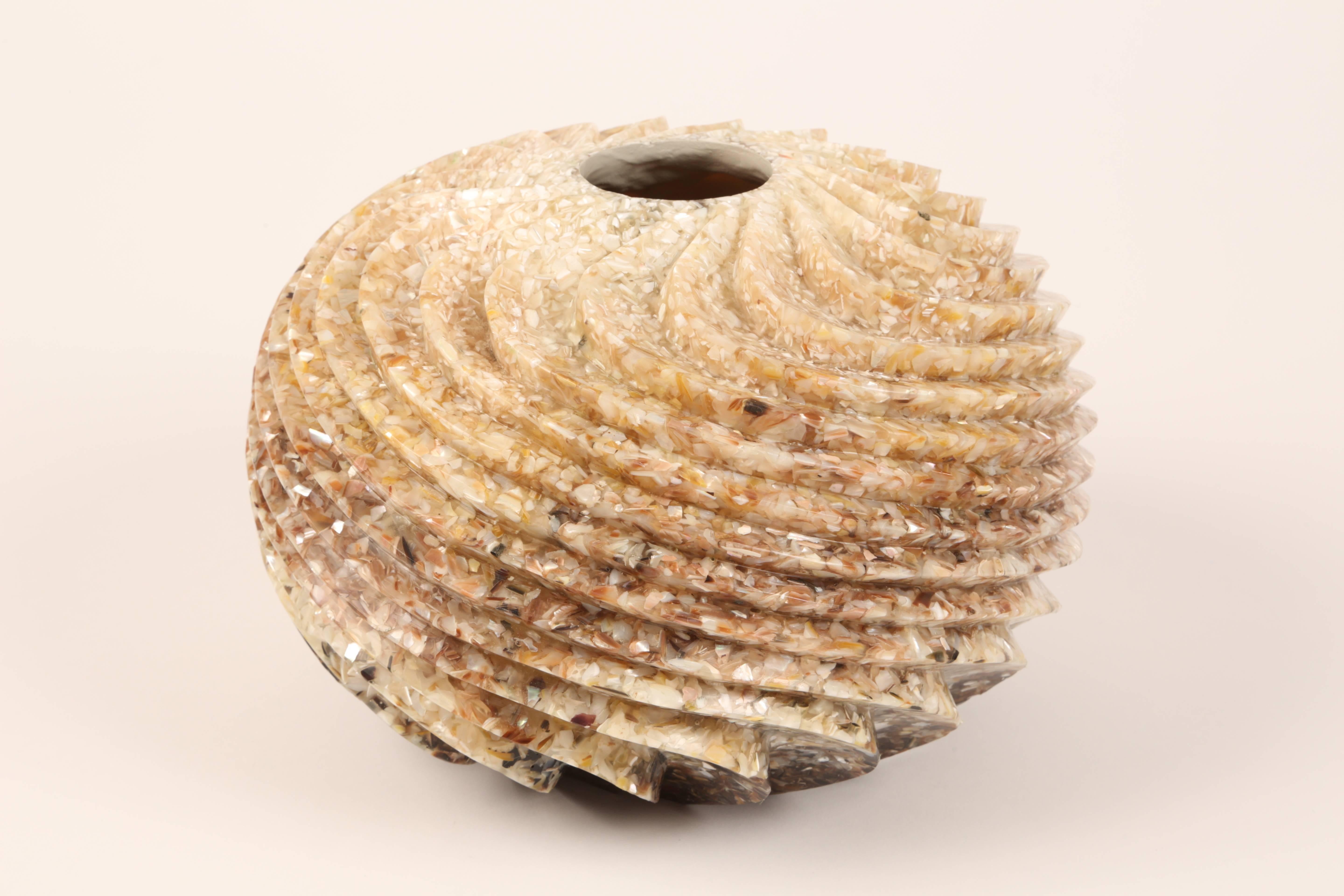 American Beautiful Mother-of-pearl and Sea Shell Encrusted Resin Vase