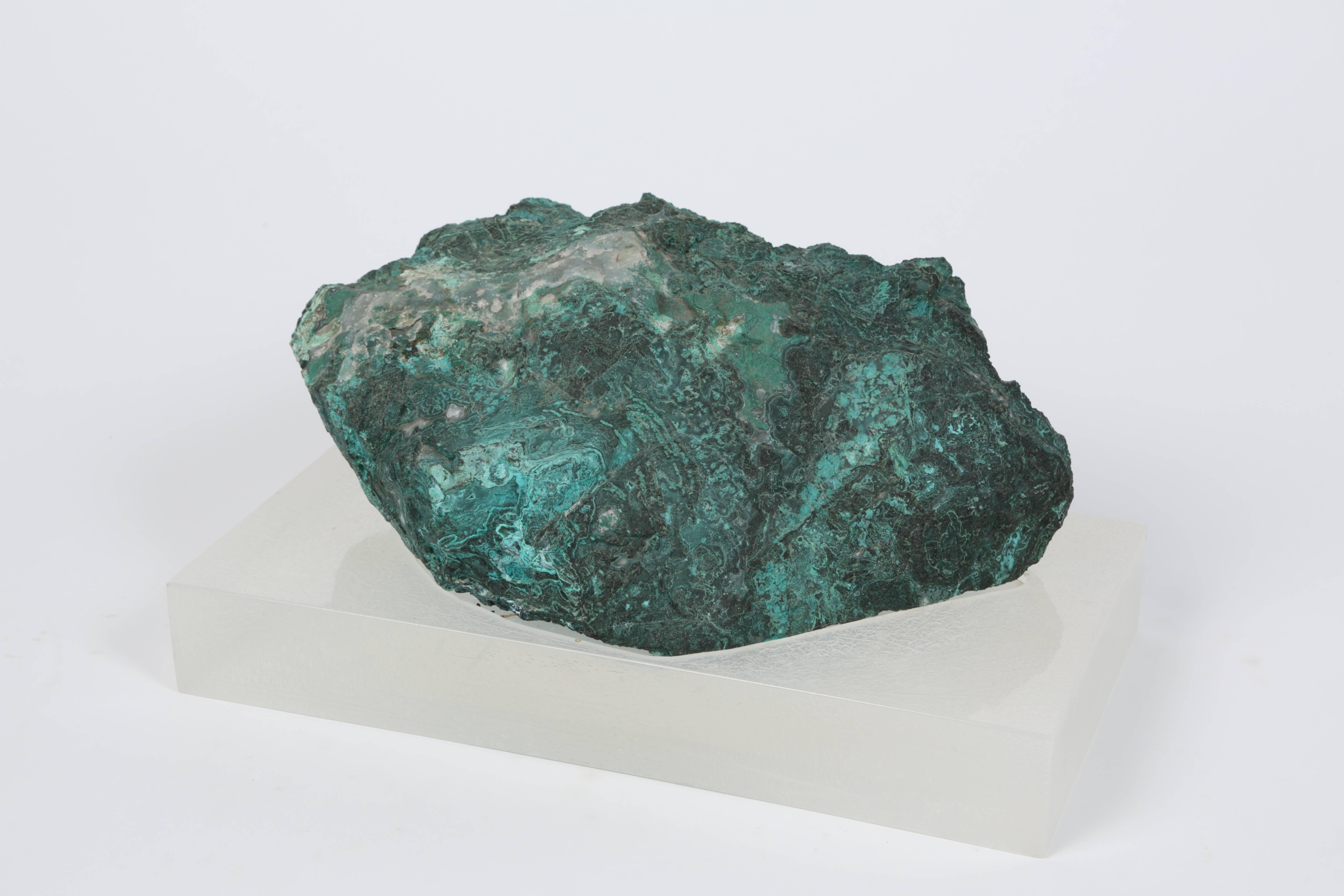 Mid-Century Modern Large Malachite Specimen on Lucite Plinth from the Brody House