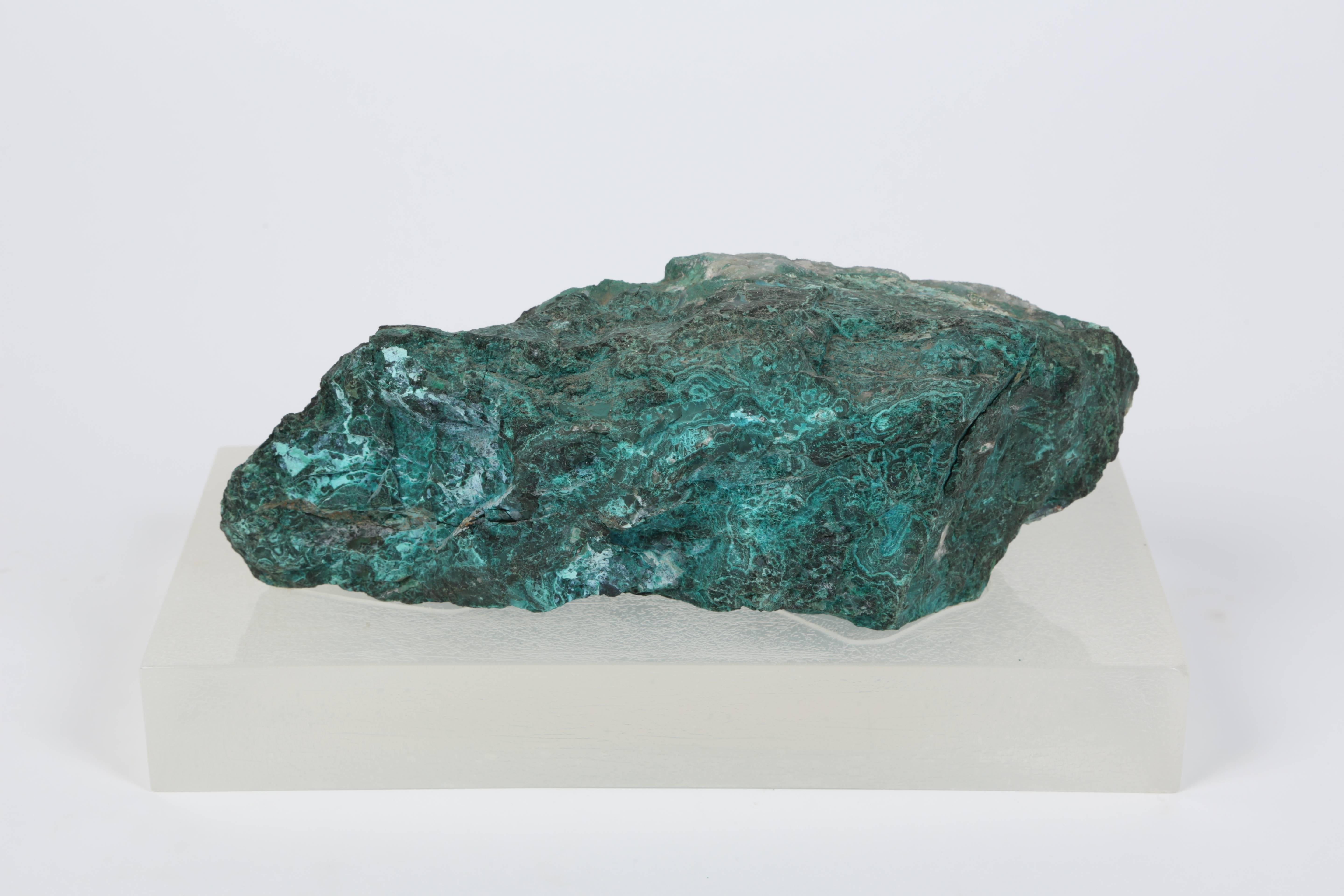 American Large Malachite Specimen on Lucite Plinth from the Brody House