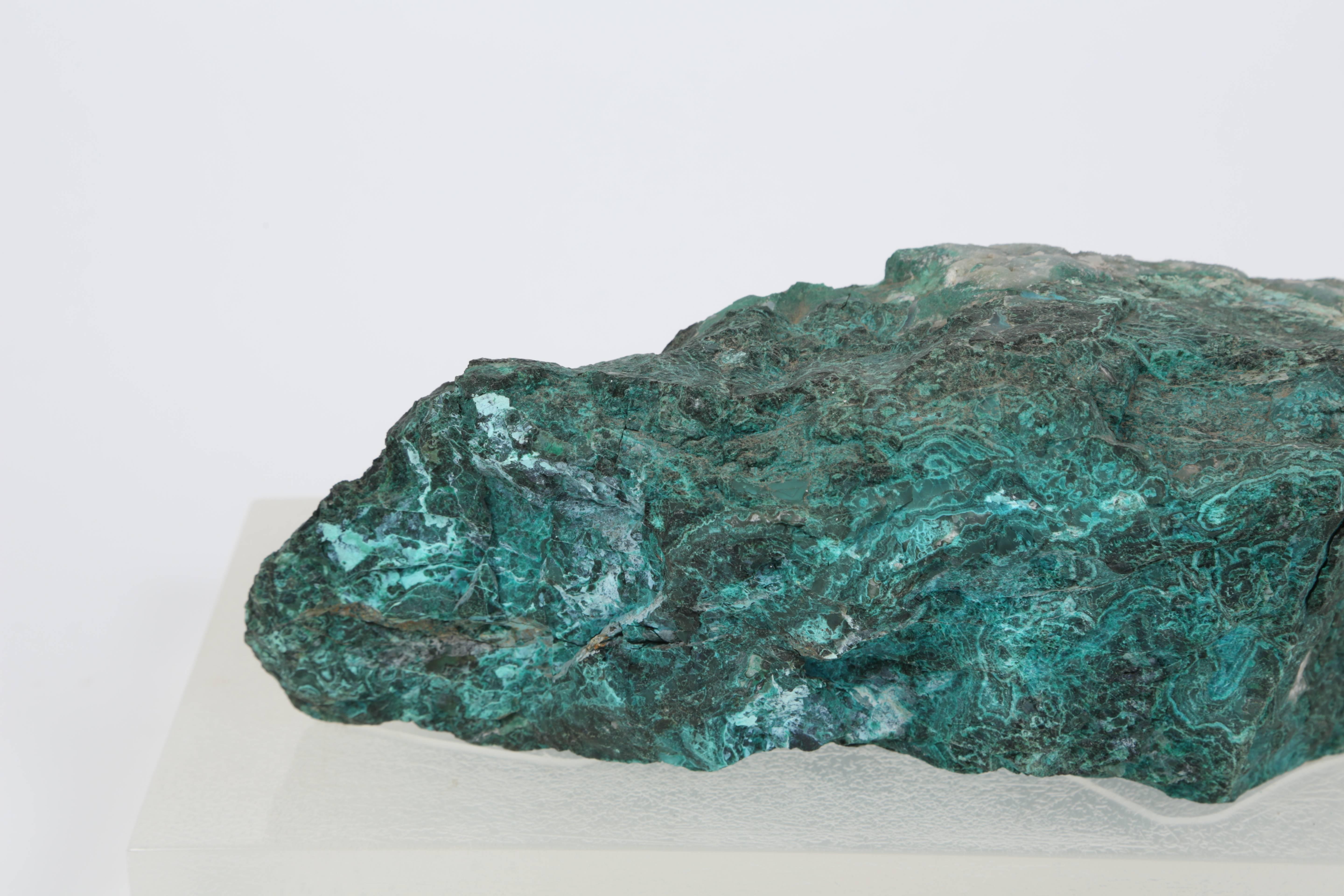 Large Malachite Specimen on Lucite Plinth from the Brody House In Good Condition In Palm Desert, CA