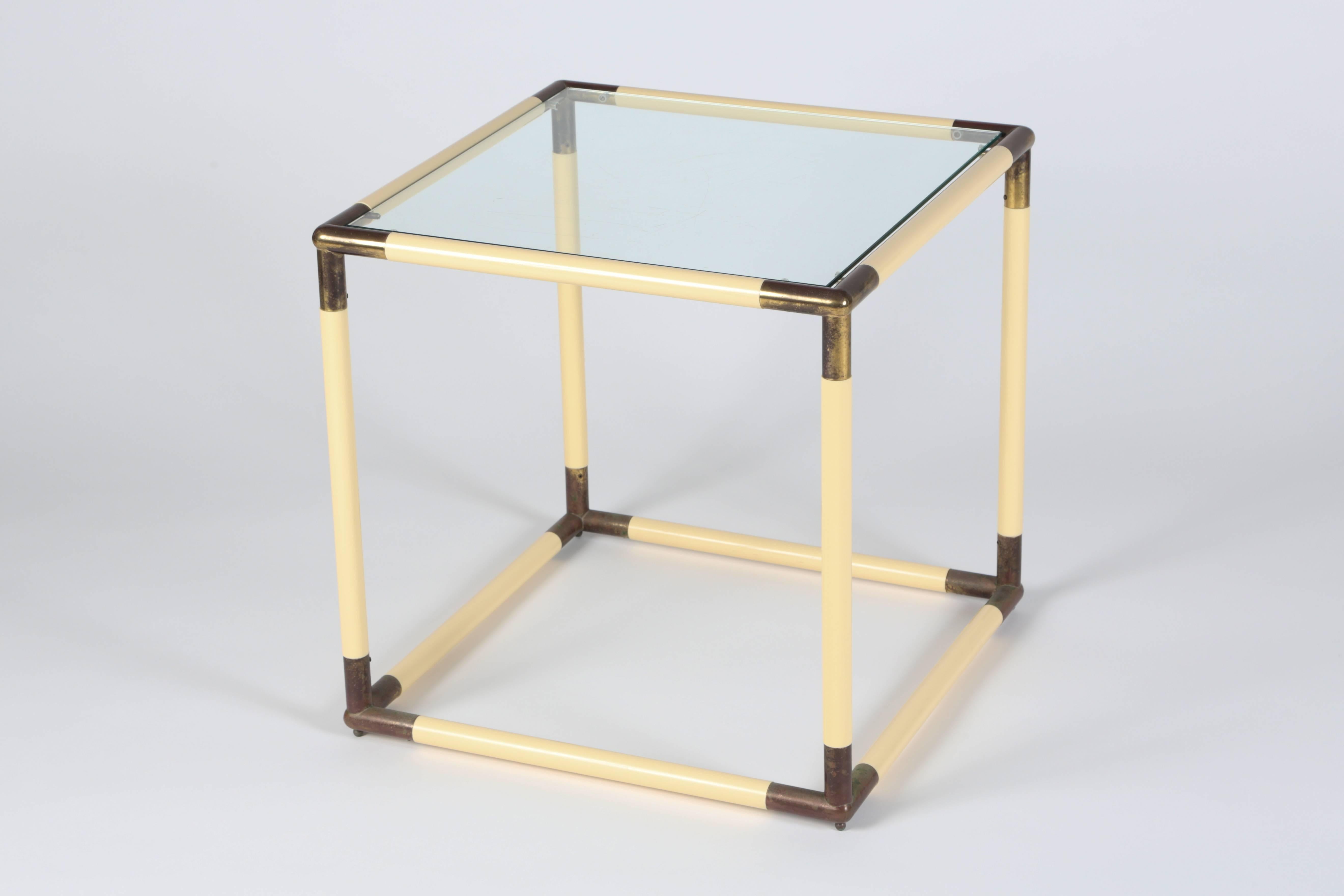 20th Century Modernist Italian Geometric Cube Form Glass Top Table