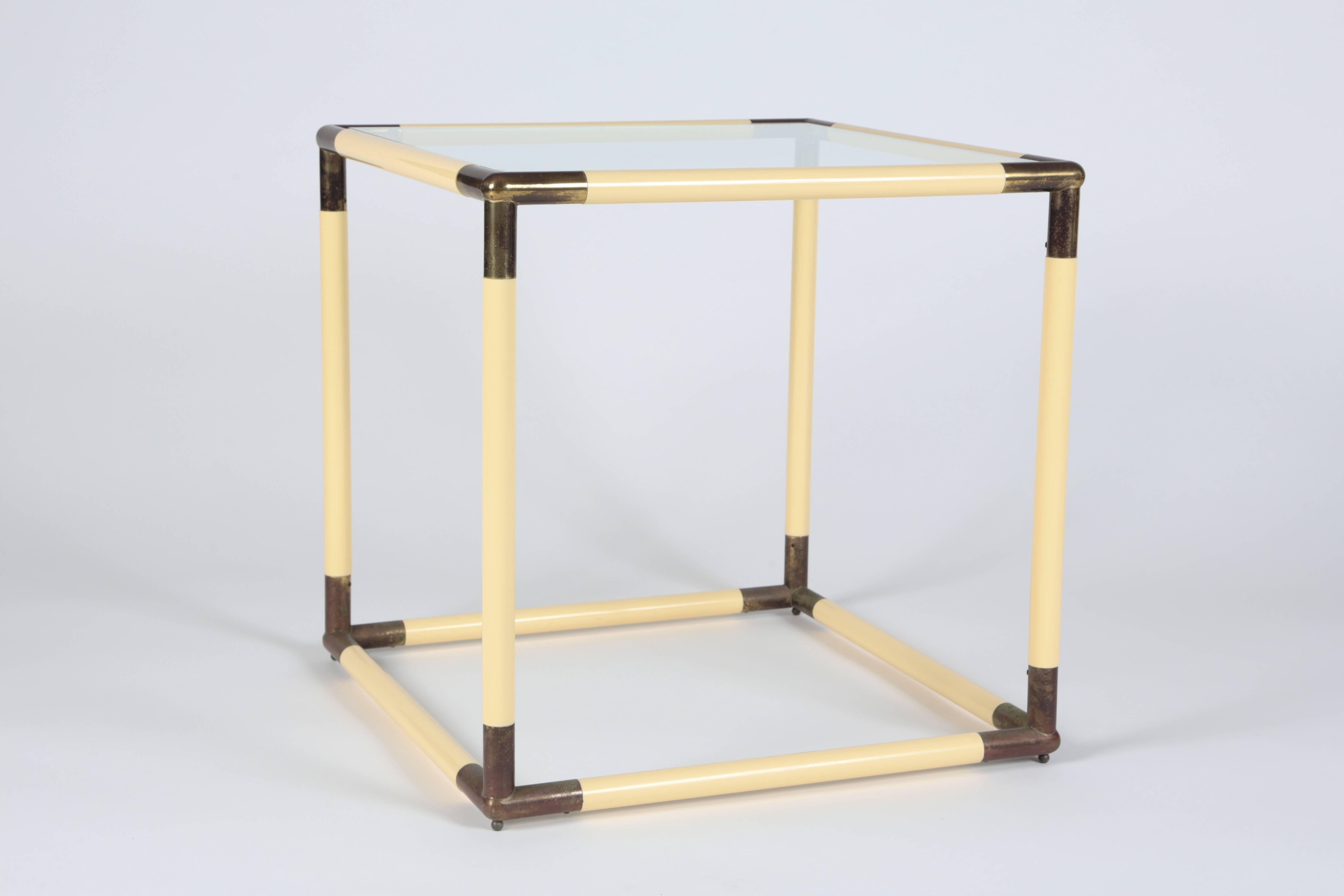 Modernist Italian Geometric Cube Form Glass Top Table In Good Condition In Palm Desert, CA