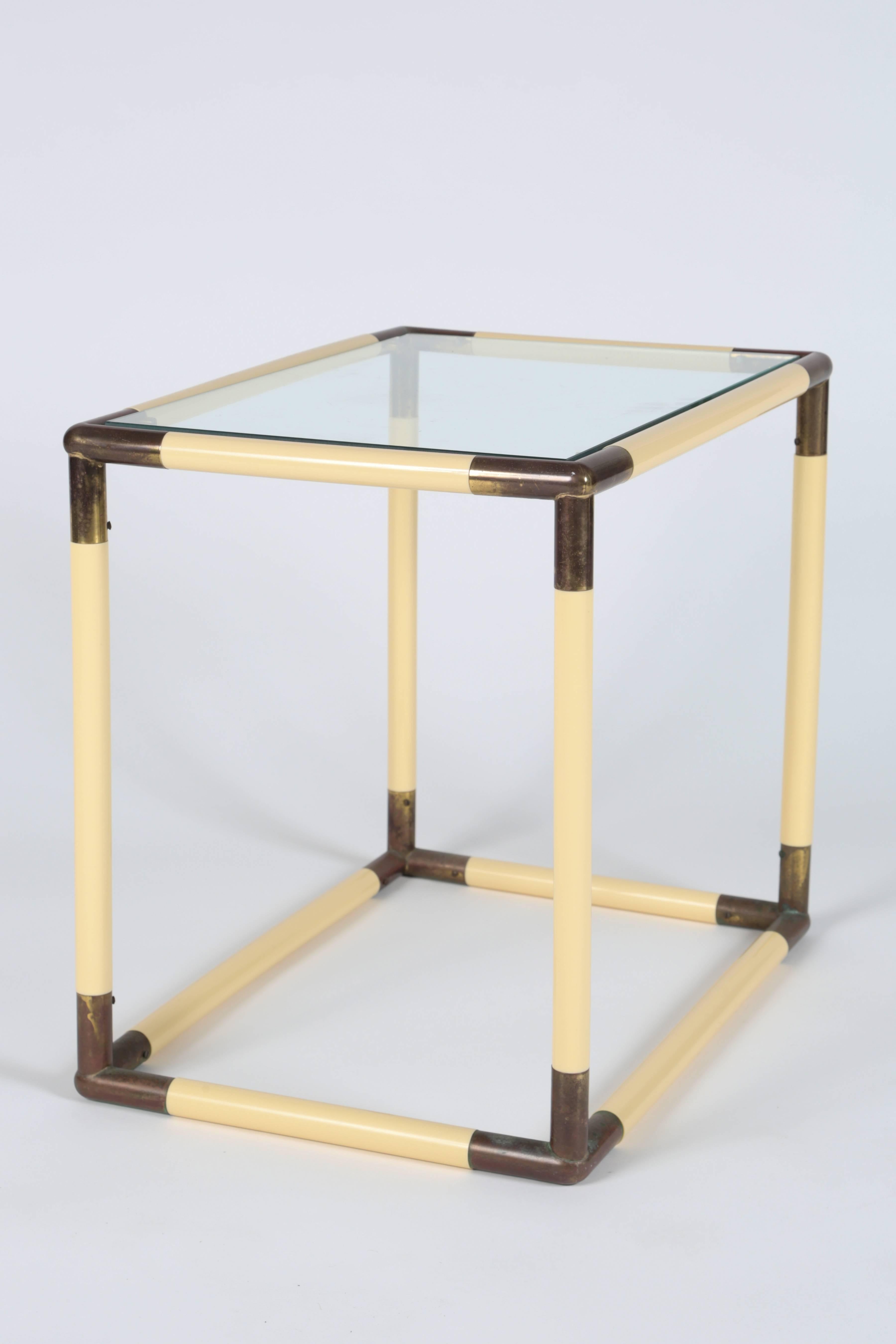 Brass Modern Italian Geometric Glass Top Table