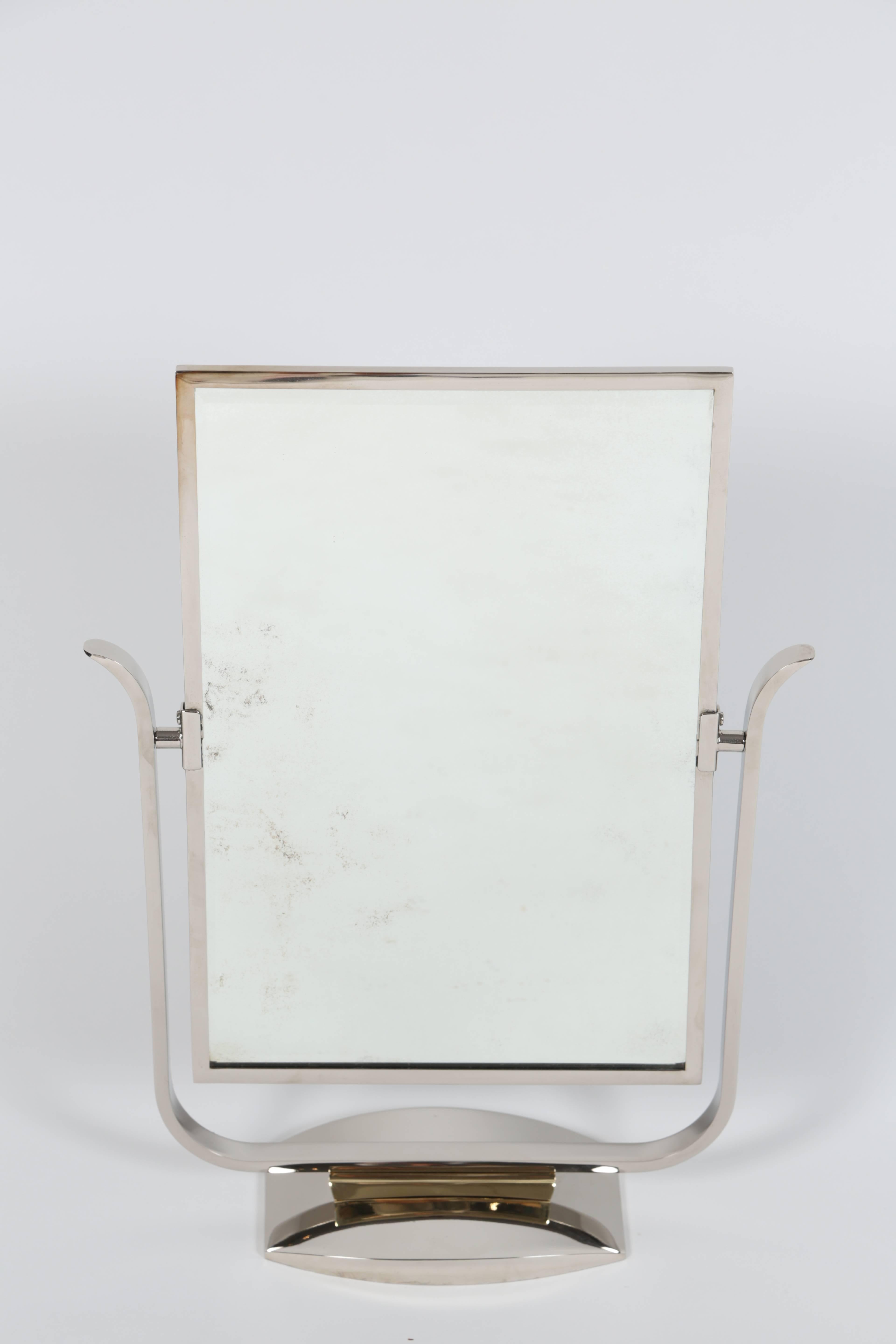 Miroir de table Art Déco en chrome et laiton poli en vente 2