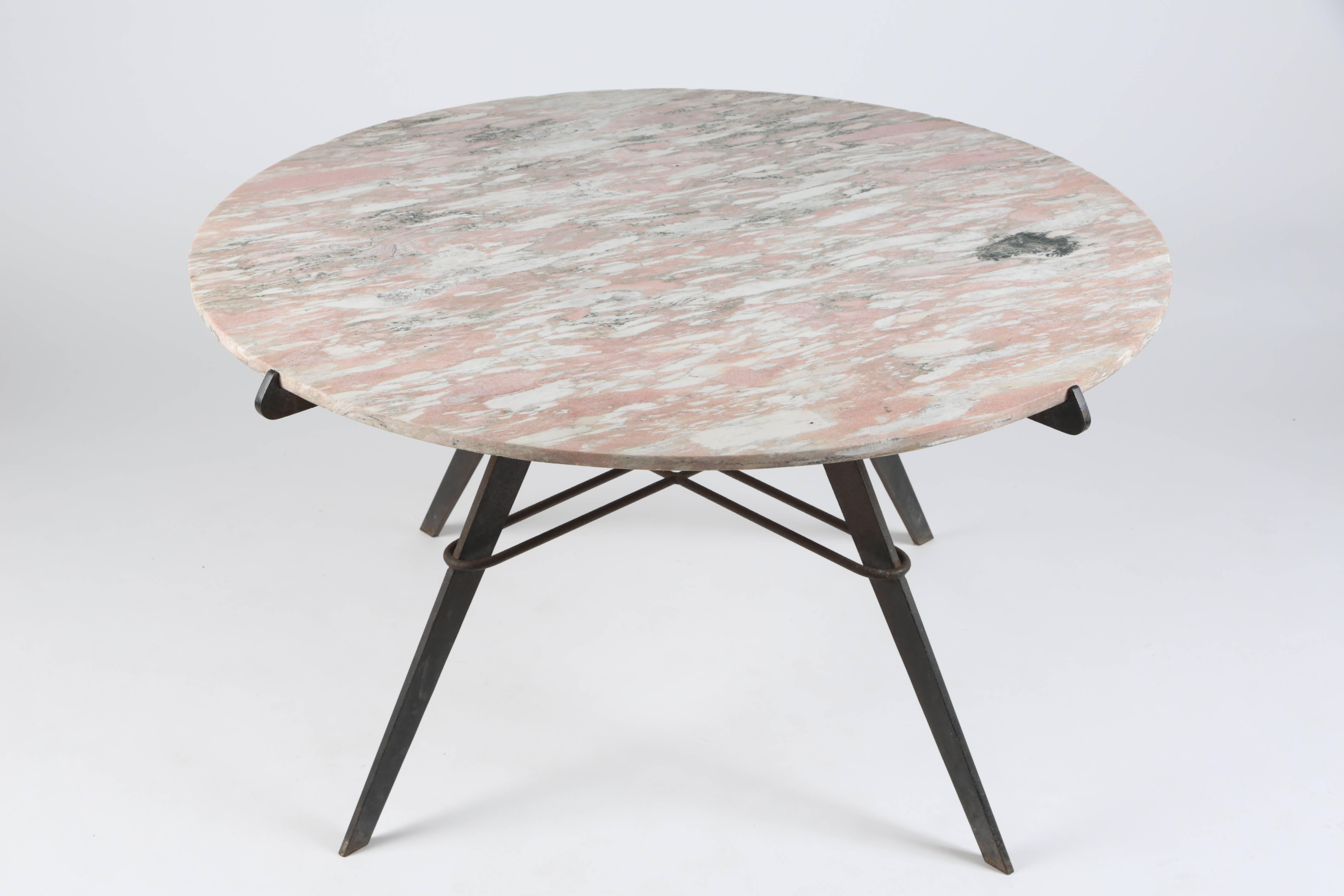 Forged Iron Table with Marble Top by William 