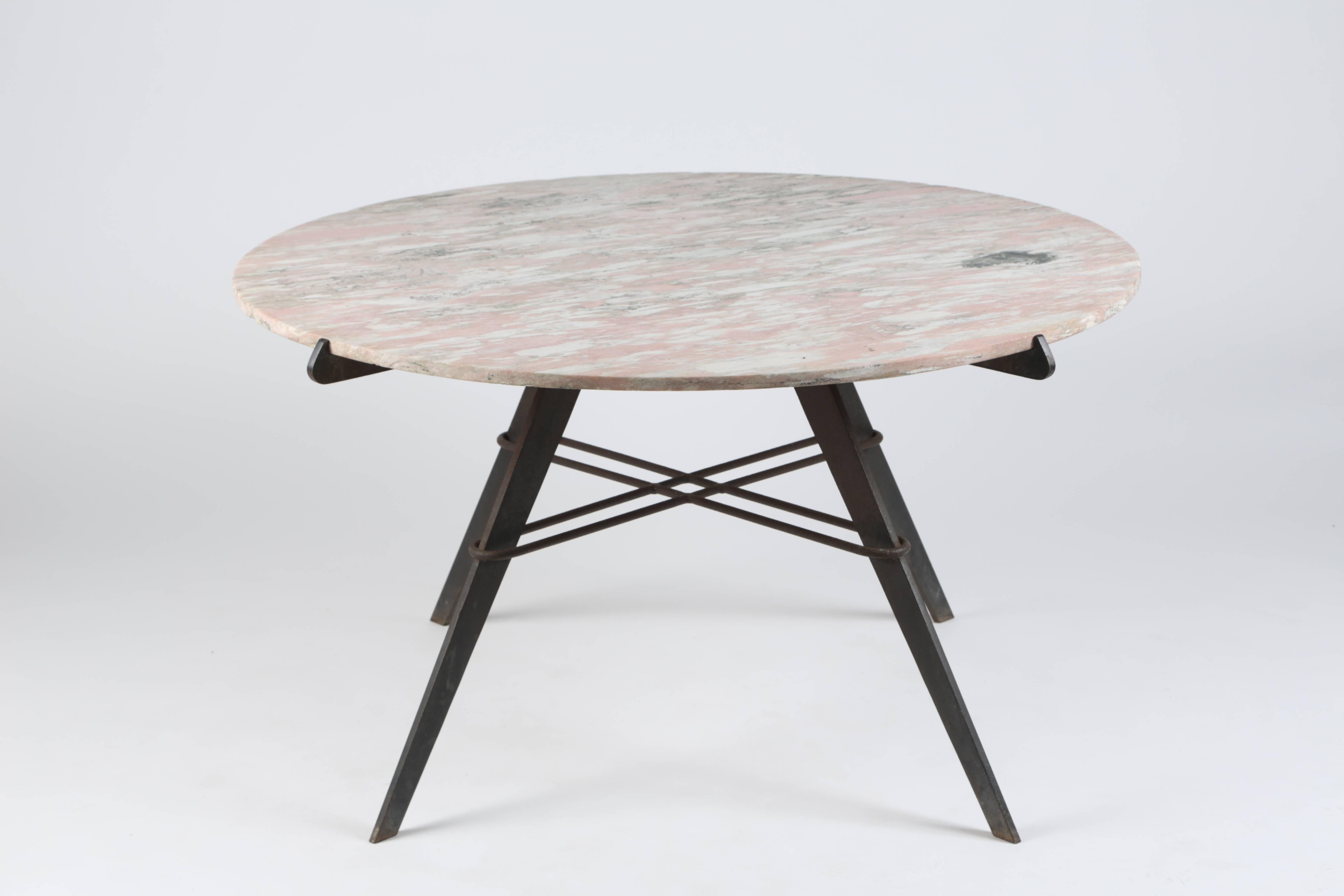 Mid-20th Century Iron Table with Marble Top by William 